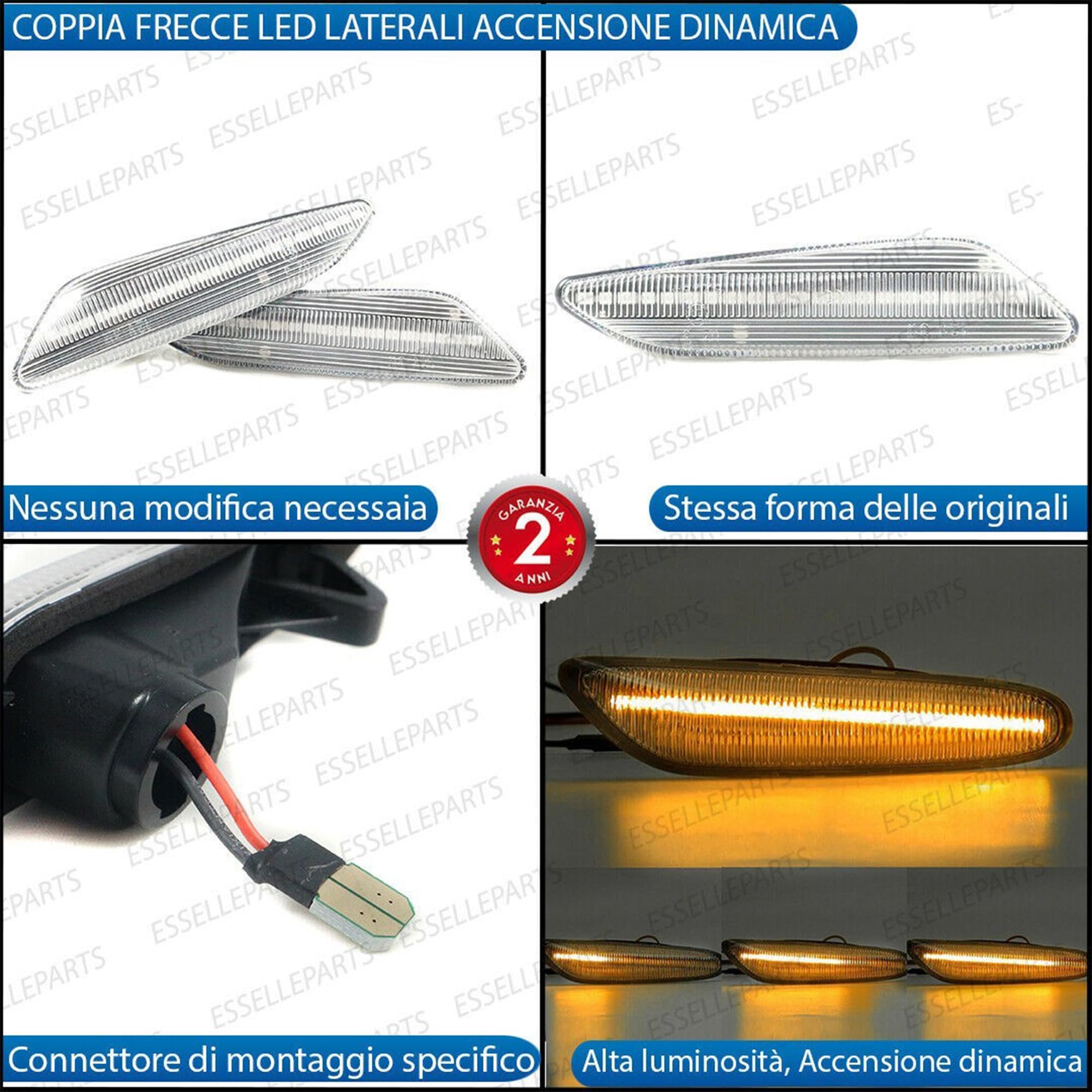 Coppia Frecce Laterali Trasparenti Progressive Dinamiche a LED per Alfa Romeo 147 Restyling, Alfa 156 , Fiat Tipo MK2, Lancia Delta MK3, Ypsilon MK2 312, Plug and Play Canbus Nessun Errore