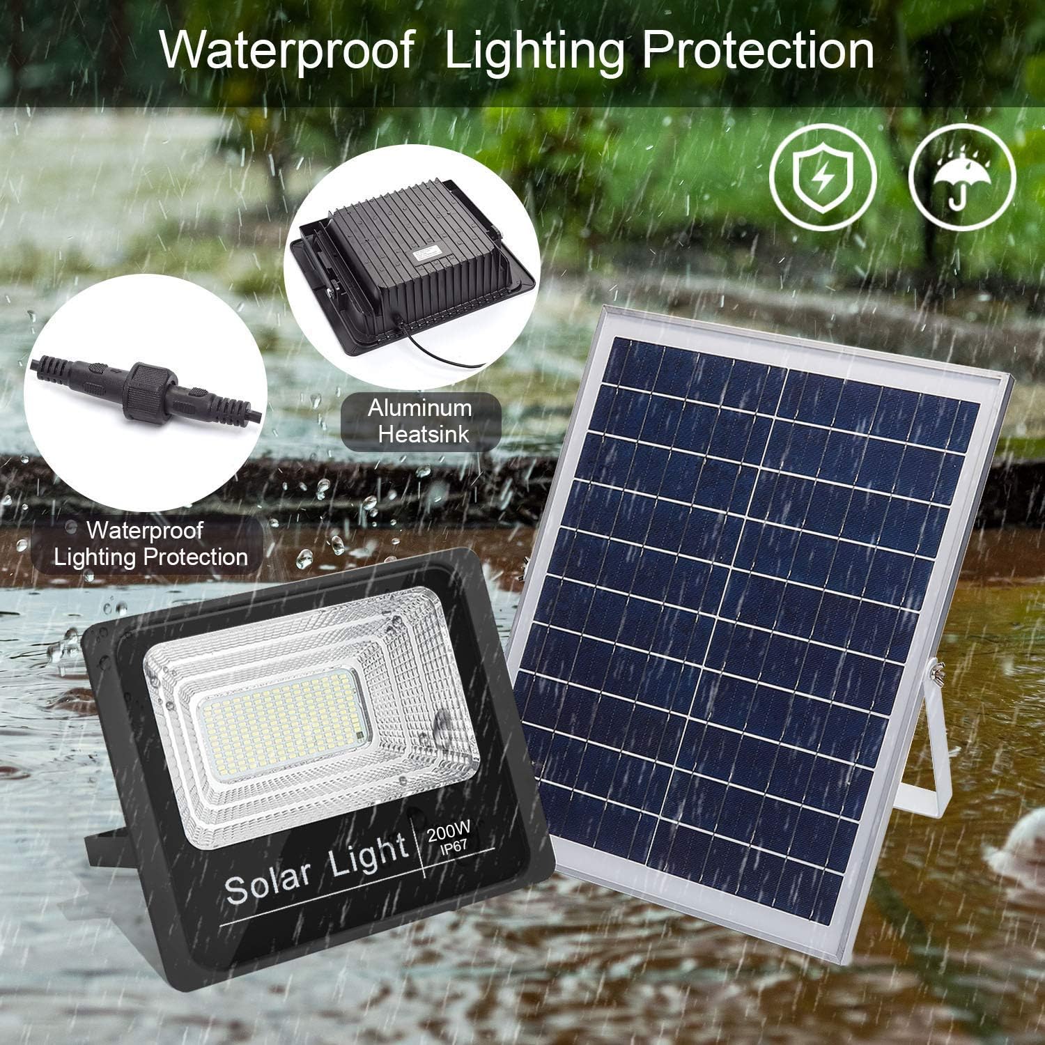 Buу 1 gеt 1 200W LED Solar Flood Light, 380 LEDs 10200LM Super Bright Outdoor Solar Light, Dusk to Dawn Sensor, IR Remote Control, IP67 Waterproof for Yard, Garden, Swimming Pool, Pathway, Basketball Court Bеѕt Cуbеr Mоndау 🔥 200W LED Solar Flood Light, 380 LEDs 10200LM Super Bright Outdoor Solar Light, Dusk to Dawn Sensor, IR Remote Control, IP67 Waterproof for Yard, Garden, Swimming Pool, Pathway, Basketball Court