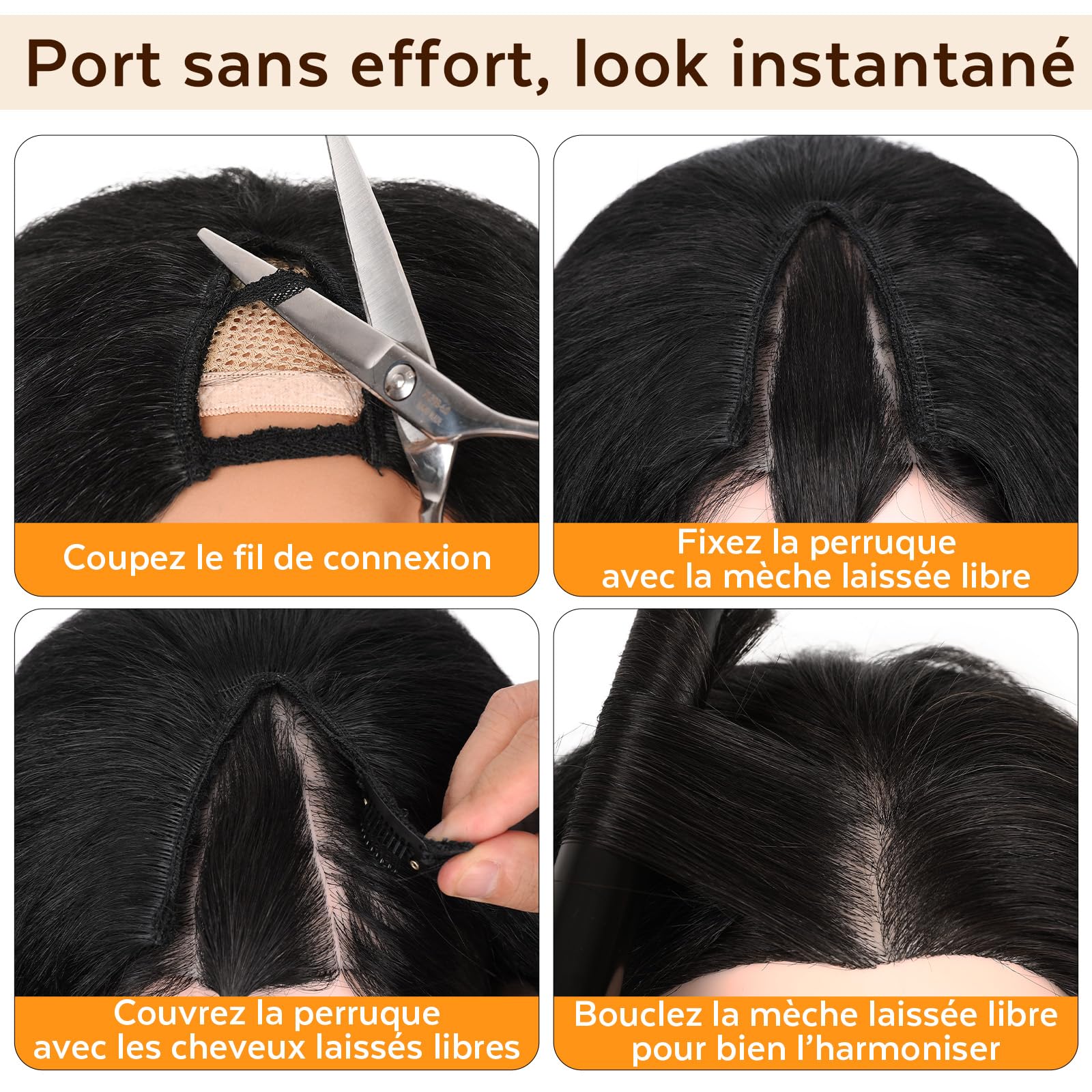 WIGNEE Perruque V Part Bouclée 46 cm – Yaki Synthétique Résistante à la Chaleur, Noir Naturel, Demi-Perruque Légère, Mélange Invisible pour Usage Quotidien