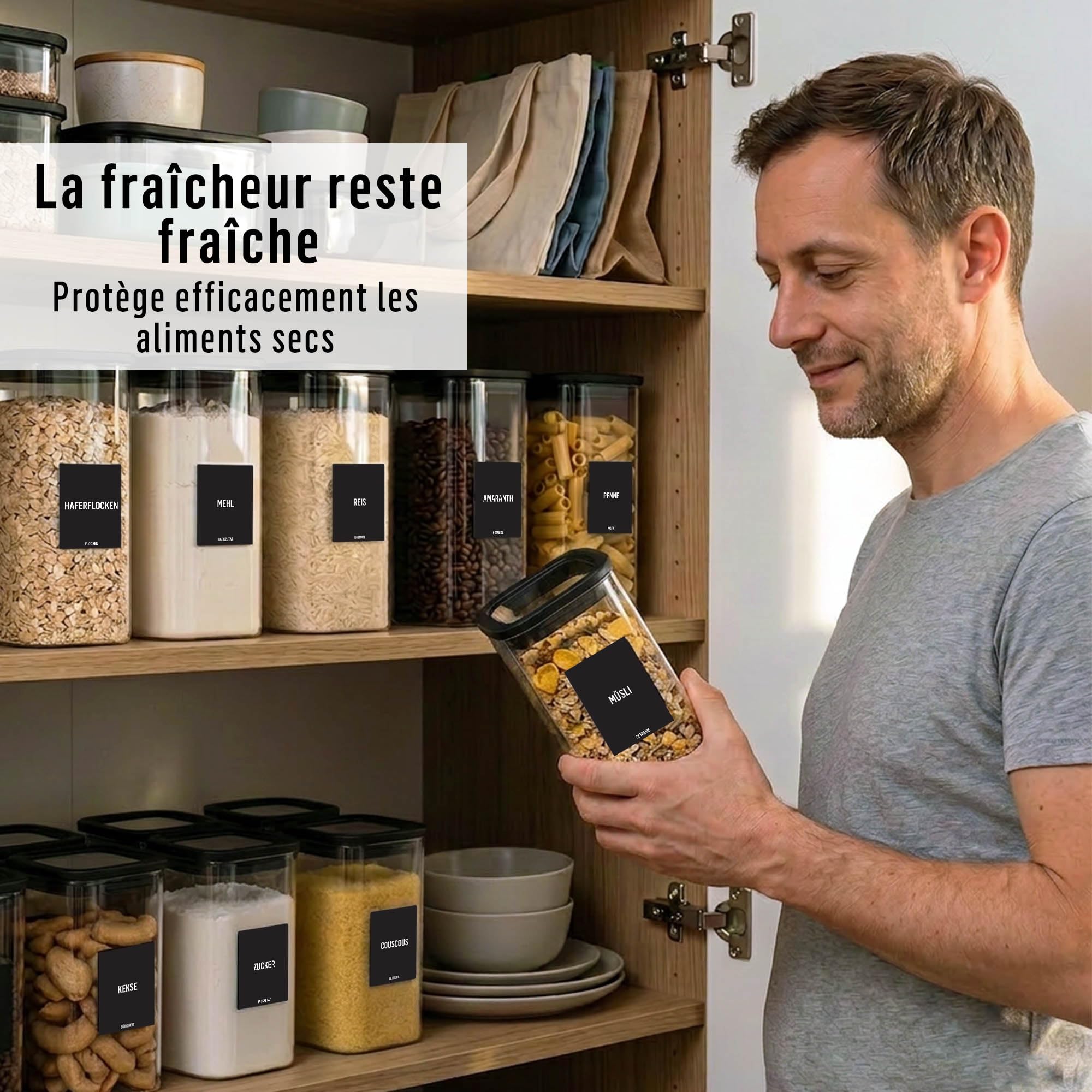 Deco haus Bocaux en Verre Hermétique +ÉTIQUETTES - Bocal en Verre 6x 1600ml