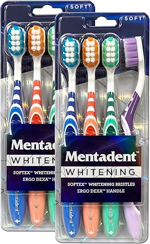 Cepillo de dientes Mentadent (paquete de 8), cerdas suaves, cepillo de dientes manual para niños y adultos, apto para viajes, limpieza profunda,