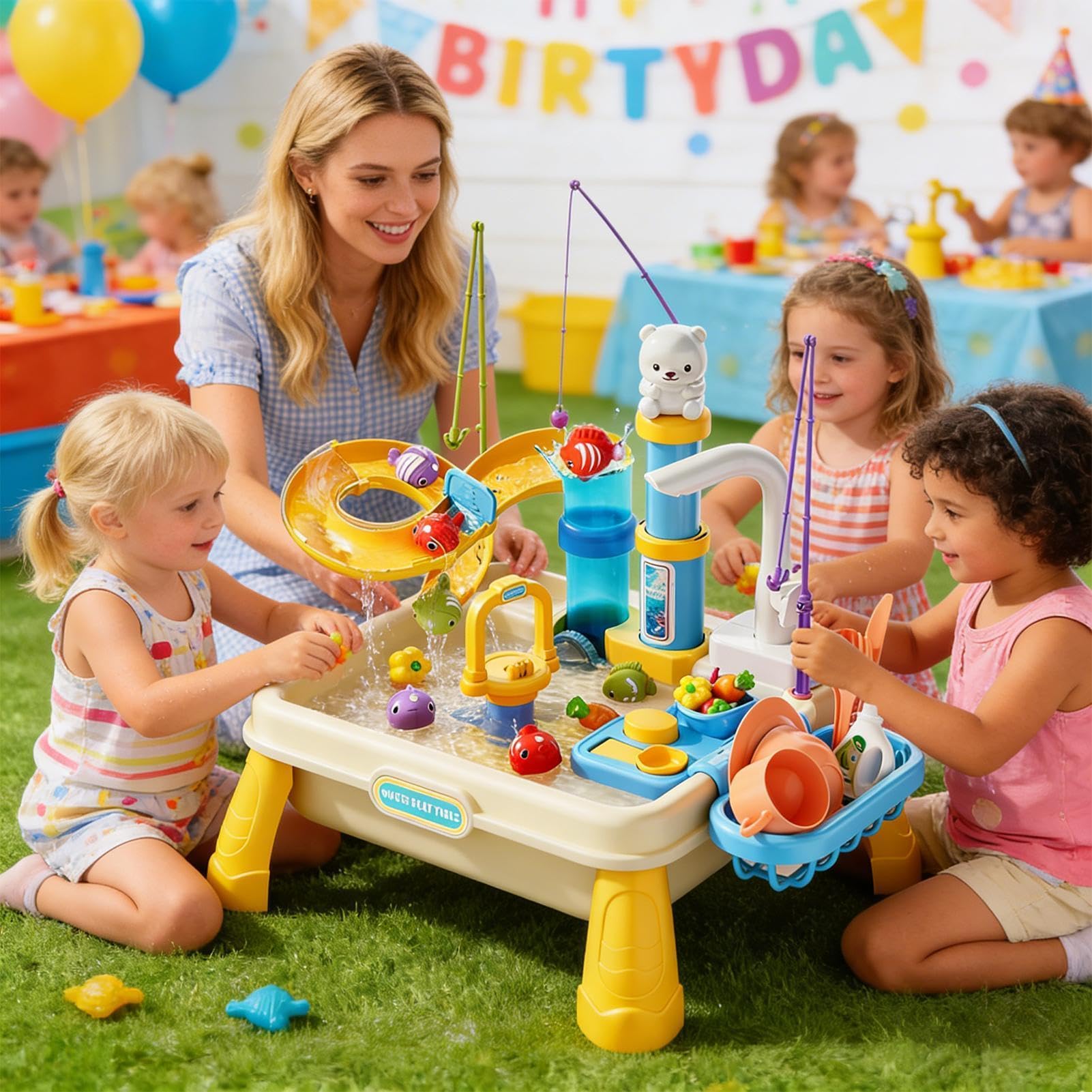 Tavolo da gioco ad acqua per bambini, set di attività sensoriali con di pompa, per giocare all'aperto, tavolo 'acqua per bambini piccoli, vaschetta di apprendimento interattivo, tavolo da