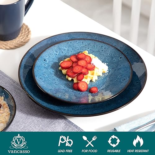 Miniatura 3 de vancasso Juego de vajilla de burbujas de 16 piezas para 4 platos y cuencos, juego de vajilla para microondas para cocinar, color azul burbuja