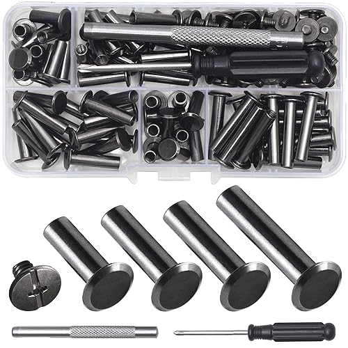 Miniatura 13 de 110 Juegos de Tornillos Chicago Remaches de Cuero Surtidos Remaches de Tornillos Tornillos de Encuadernación Chicago para Decorar y Reparar