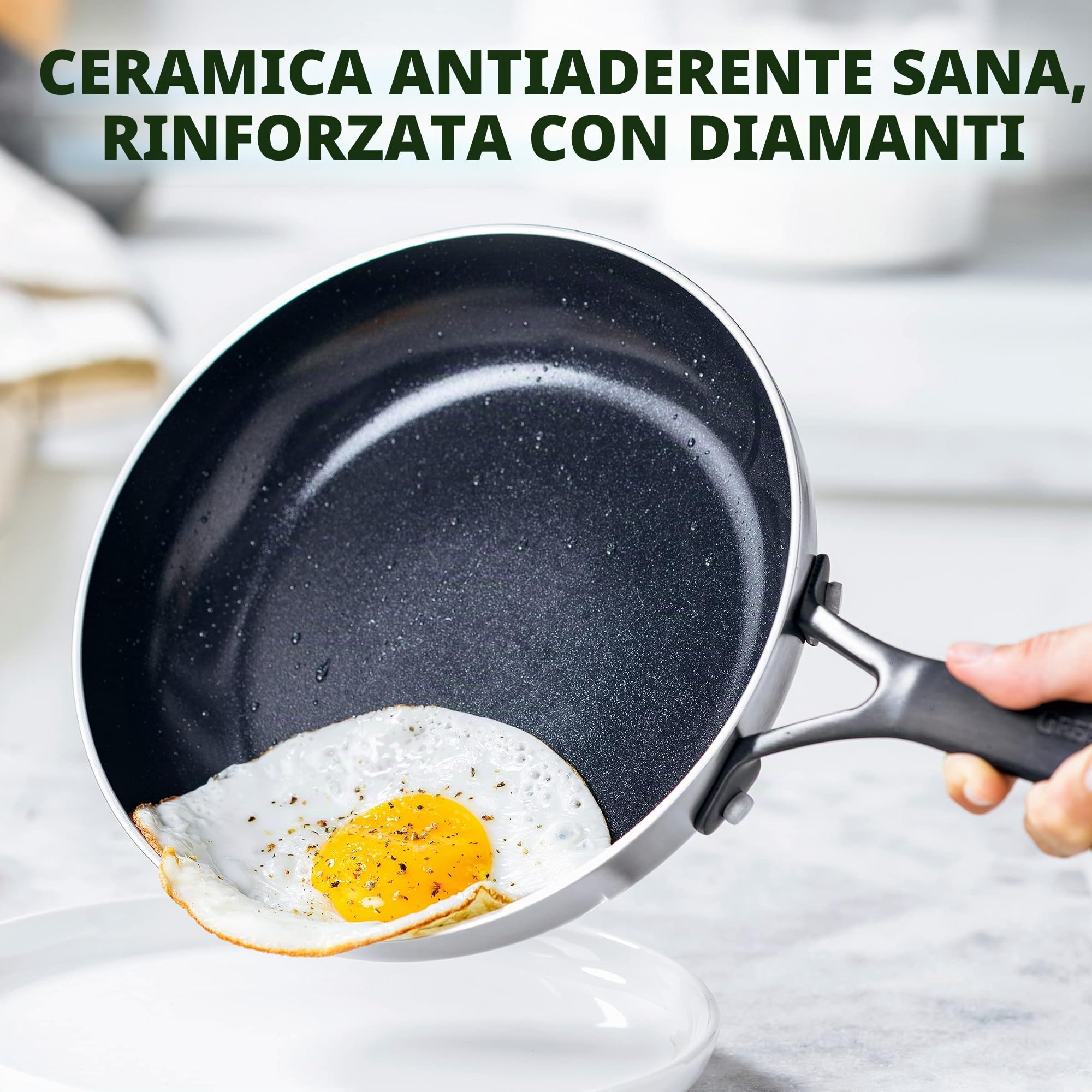 GreenPan Venice Pro Noir Tri-Ply Acciaio Inox Ceramica Sana Antiaderente Set di padelle da 20cm e 26cm, Manico Nero Opaco, Senza PFAS, Induzione, Lavabile in Lavastoviglie, Forno, Argento