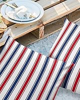 Vista 2 de Juego de 2 fundas de almohada impermeables para sofá, fundas de almohada decorativas de líneas rojas y azules a rayas de 18 x 18 pulgadas
