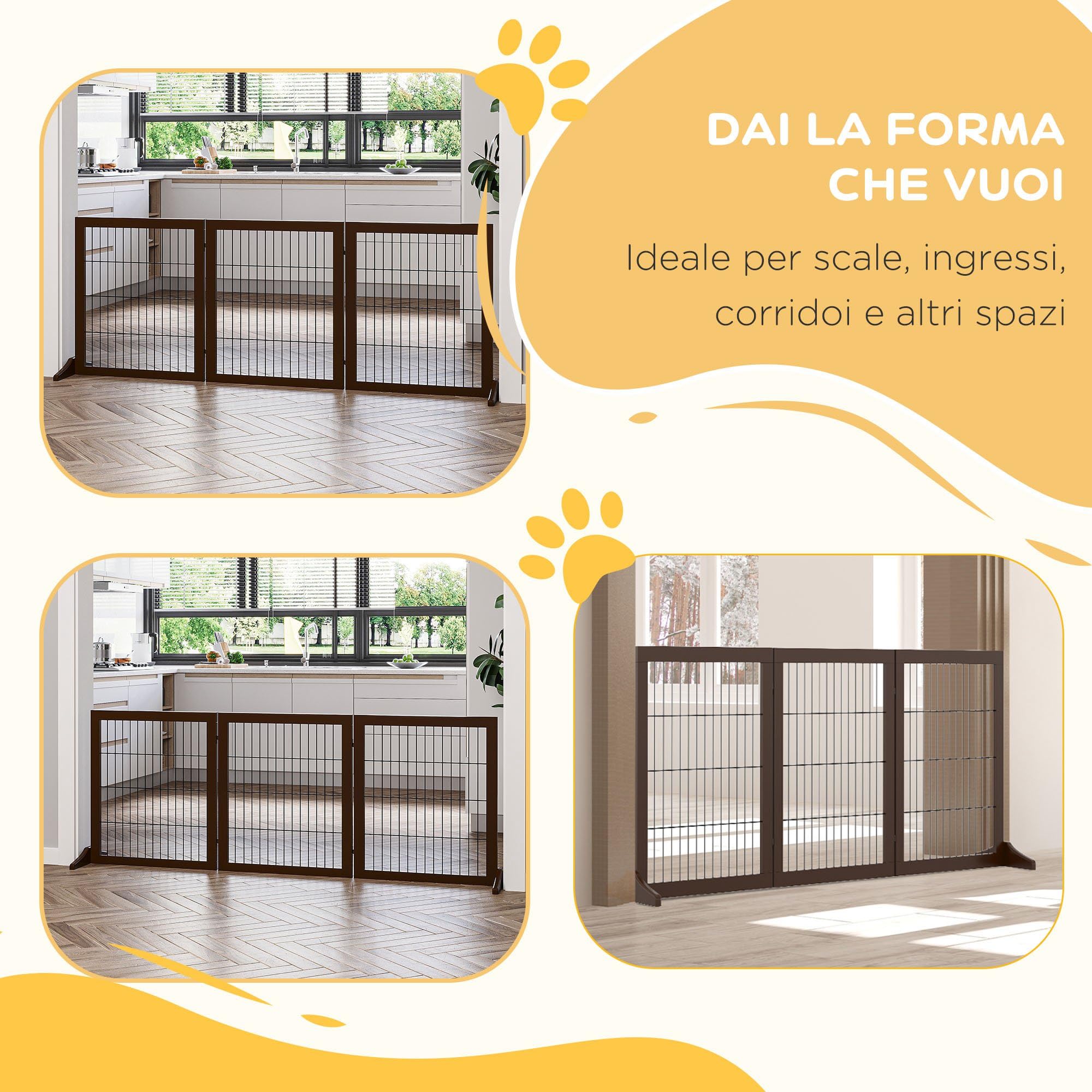 PawHut Cancelletto Pieghevole Regolabile per Cani e Cuccioli 185x36x71cm
