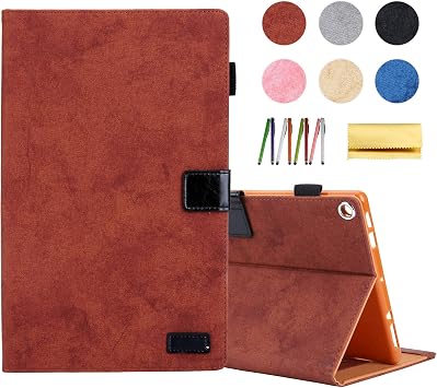 Folding Case for Amazon Fire HD 10 9th/7th/5th Gen, Techcircle Smart Flip [Wake/Sleep] Solid PU Leather Protective Cover for All-New Kindle Fire HD 10.1 inch Tablet 2019/2017/2015 Release, Brown