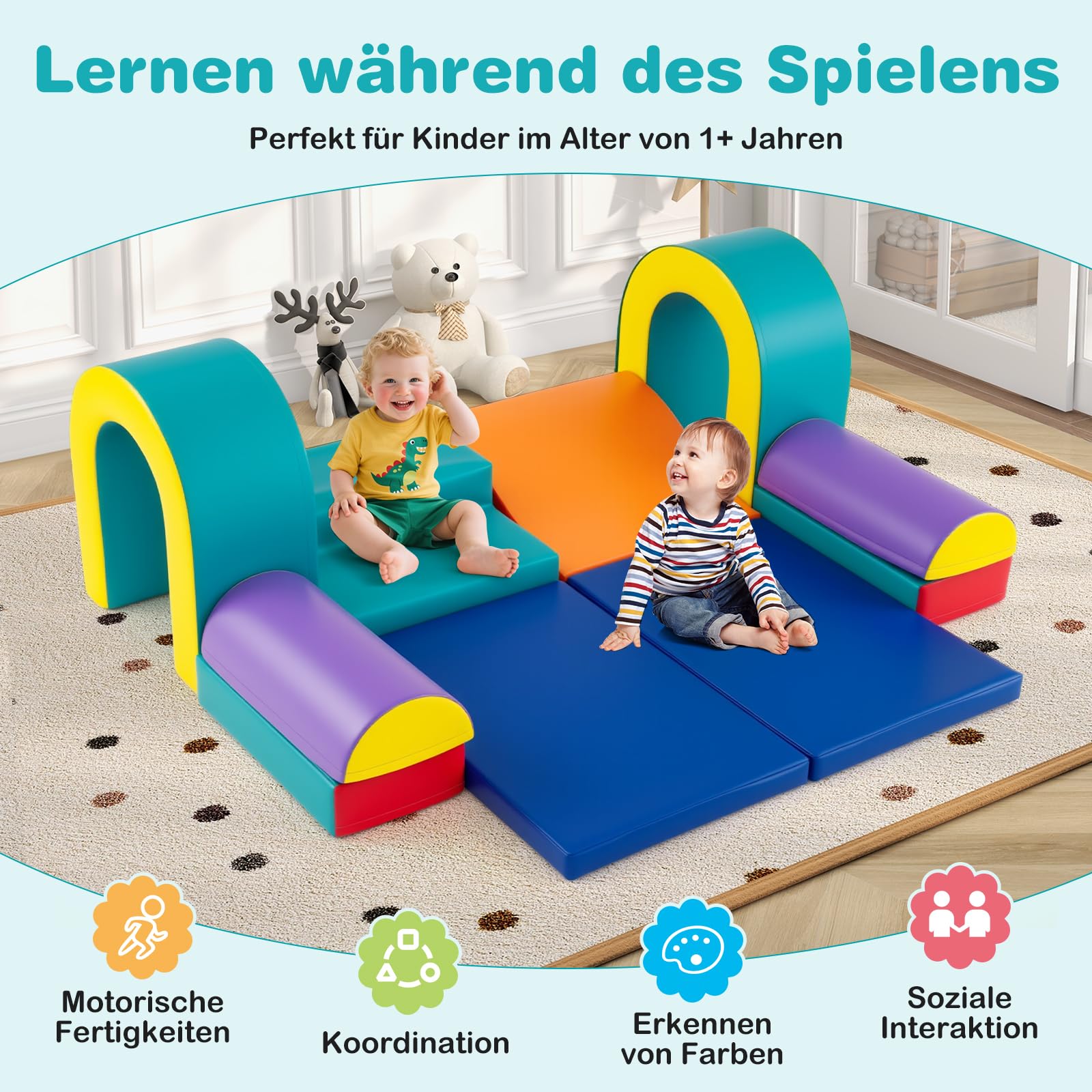 COSTWAY 10 teilige Schaumstoff Bausteine, Softbausteine für Baby zum Krabbeln, Klettern & Rutschen, Riesenbausteine aus PU & Schaumstoff, Großbausteine XXL Indoor für Kleinkinder ab 1 Jahr (Grün)