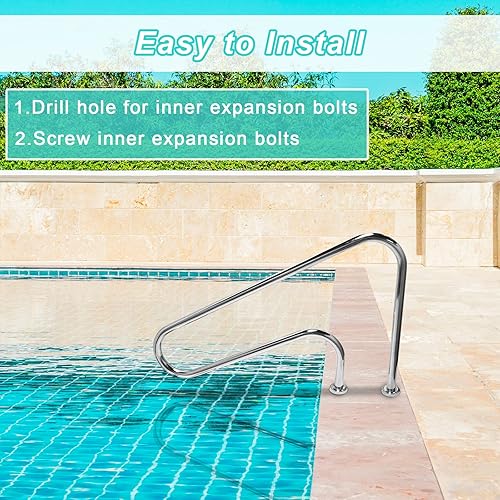 Miniatura 5 de DOEL Pasamanos para piscina, barandilla de acero inoxidable 304 de 48 x 30 pulgadas con base de fácil montaje, barandilla de piscina a prueba de