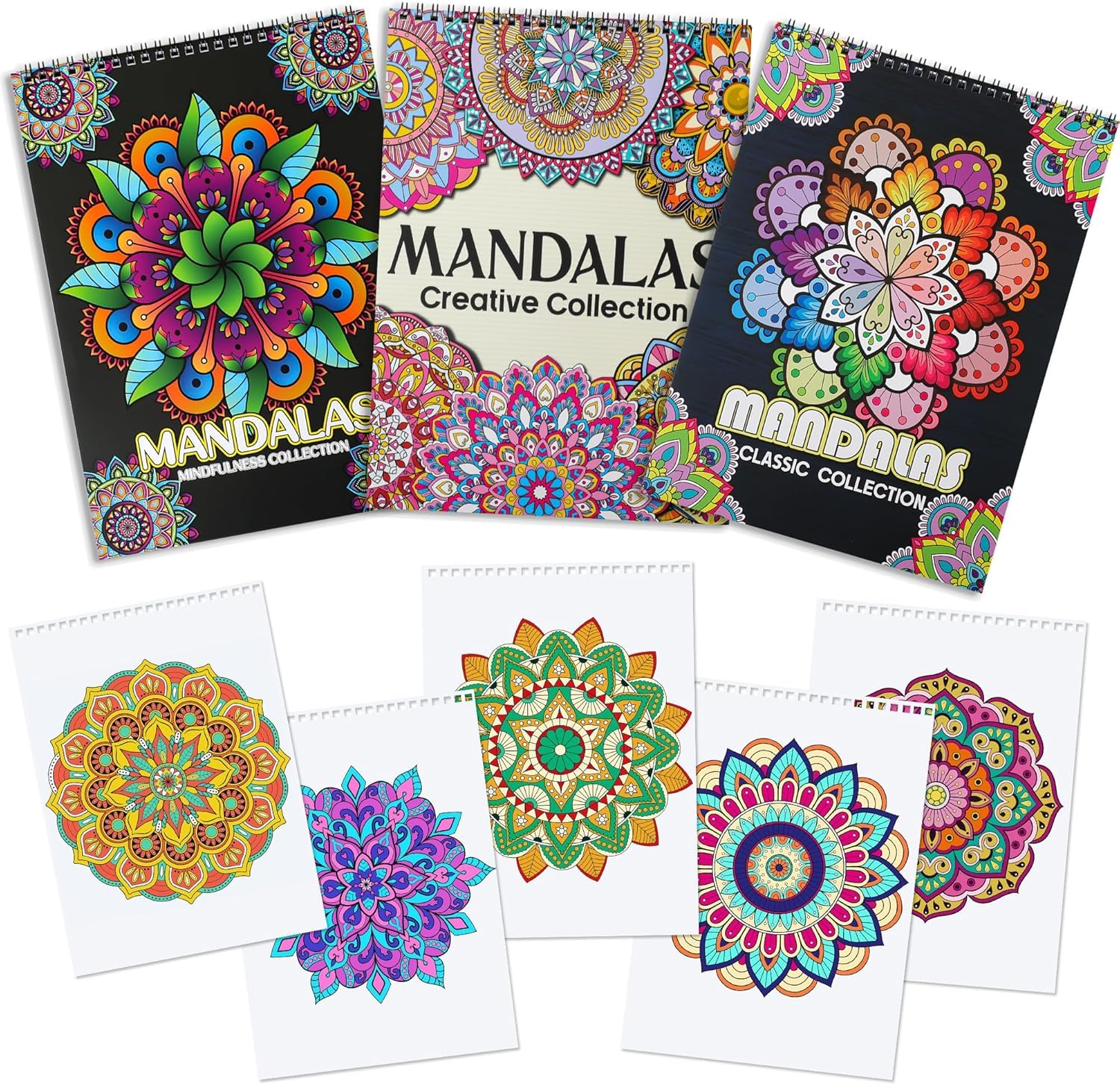 Atoke 3 Pack Mandala Malbuch für Erwachsene, Spiral gebundene Ausmalbuch für Erwachsene, 60 Mustern Mandala Malbuch für Stress Abbauen und Entspannen