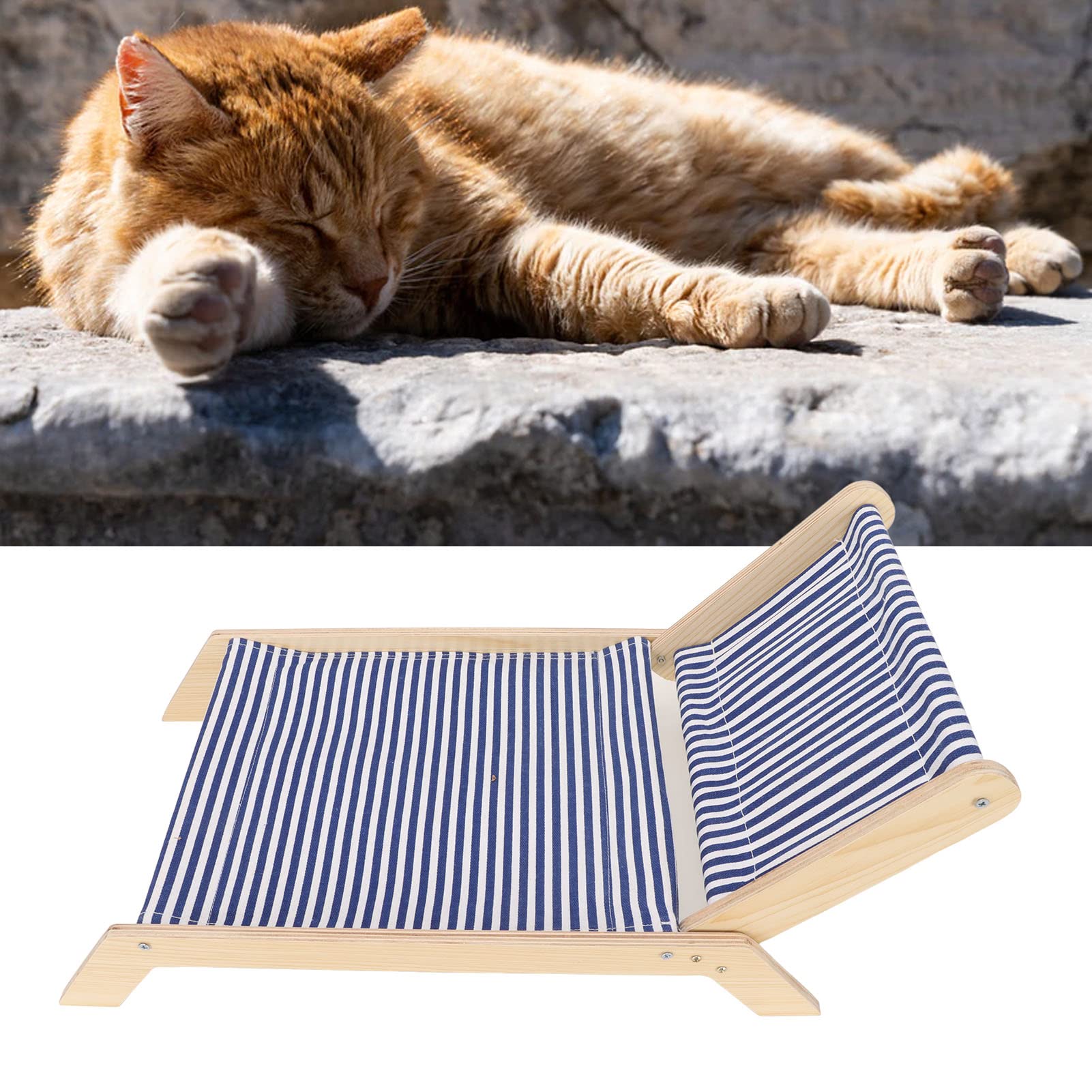 Asixxsix Hamaca para Cama de Gato, Cama Elevada para Gatos de Interior, Cama Elevada para Mascotas, Muebles de Cuna para Gatos con Rascador, Marco de Madera, Columpio, Cama (Silla de Playa)