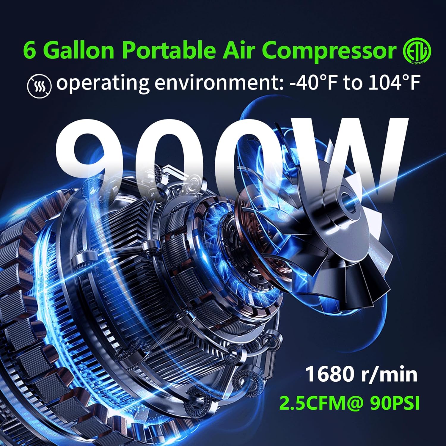 8 Gallon Portable Air Compressor 1HP 2.5 CFM@90PSI 60dB Ultra Quiet Oil Free Air Compressor Ideal for Tire Inflation Pneumatic Tool Spray Painting