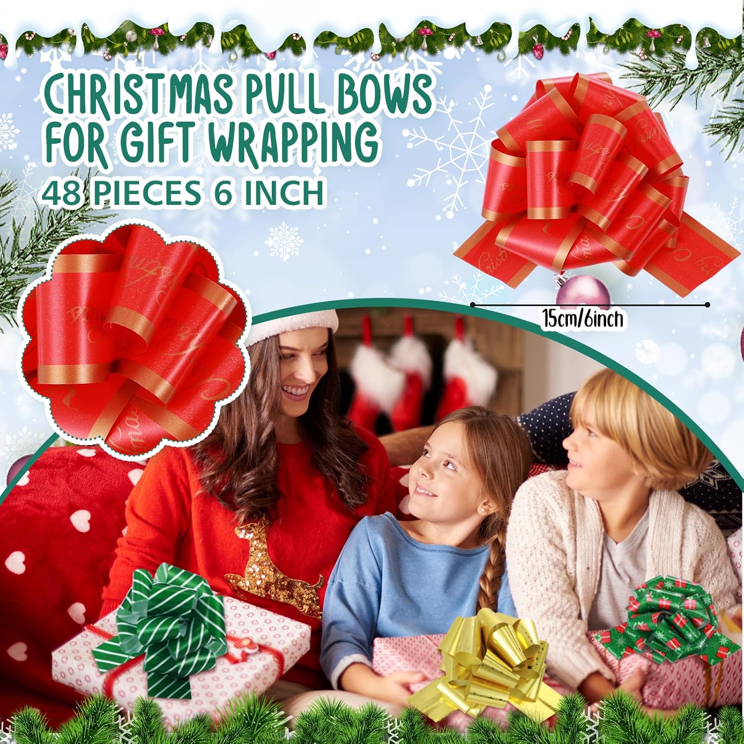 Zeyune 48 Pieces 6 Inch Christmas Pull Bows for Gift Wrapping, Gift Ribbon Wrapping Pull String Bows for Presents, Gift Baskets, Holiday Birthday Decor(Colorful,Trendy) - Image 3