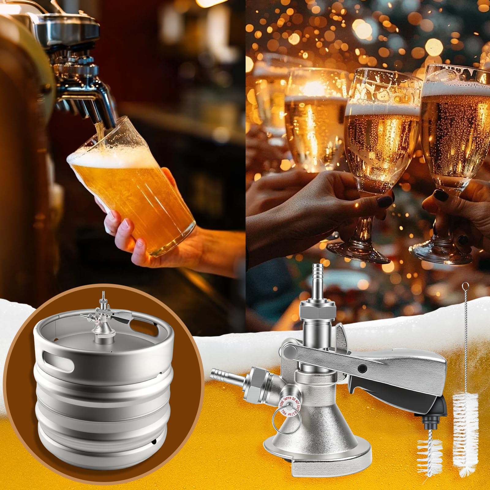 Kegverschluss Zapfkopf Typ A G5/8 Gewinde mit Überdruckventil, Brauen Fassbier Fasshähne 304 Edelstahl Bierzapfhahn für Bars Restaurants Familienfeiern