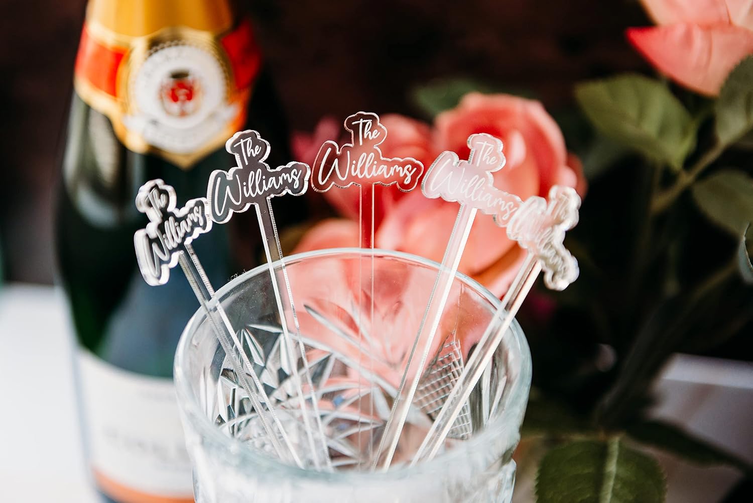 Set of 50 Custom Personalized Stirrer, Stirrer For Birthday Party, Wedding Drink Charms, Drink Names, Cocktail Tags, Couple Names,Gold Acrylic Swizzle