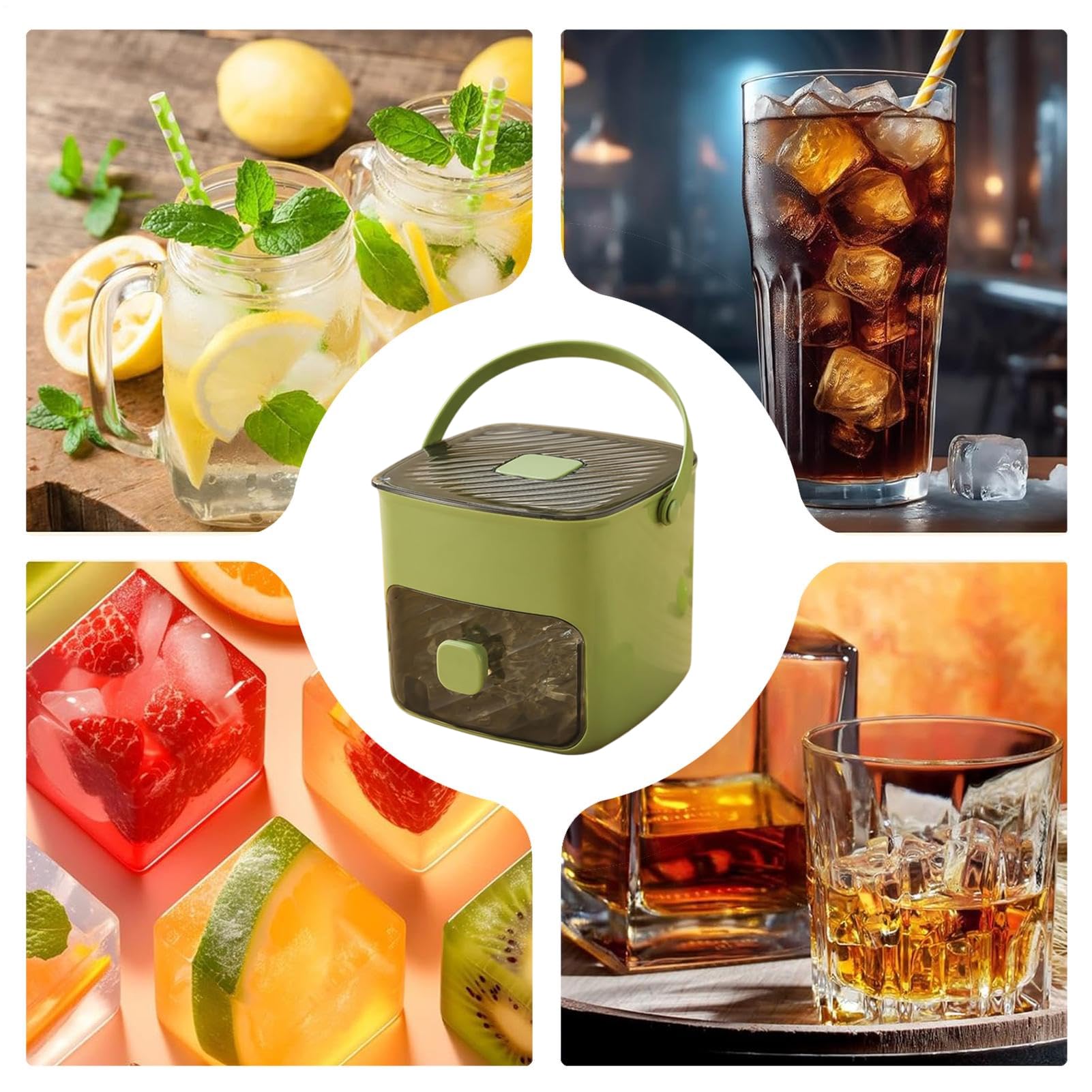 Almacenamiento de hielo para congelador, bandeja de cubitos de hielo con tapa,Contenedor de hielo reutilizable de gran capacidad | Enfriador de camping de grado alimenticio, herramientas de