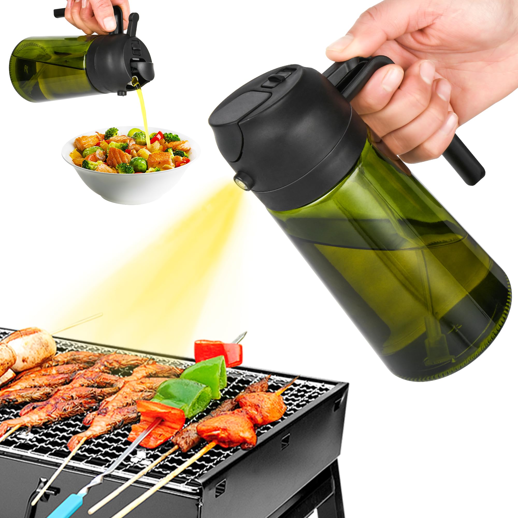 LEIDU Kitchen Maiden 2 In 1 Oil Dispenser, Kitchenmaiden 2-in-1 Oil Dispenser and Oil Sprayer,16 oz Olive Oil Dispenser Bottle, Olive Oil Dispenser & Oil Sprayer For Kitchen