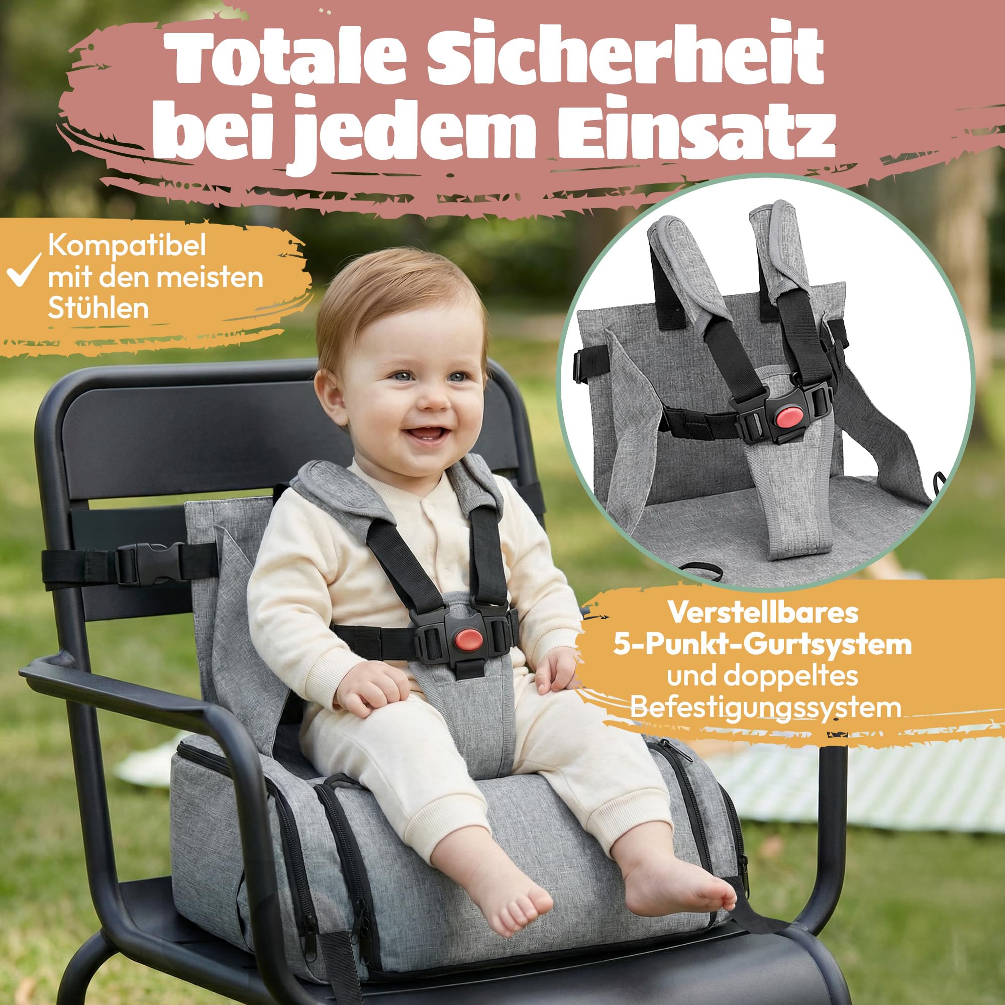 Reisehochstuhl Baby 2-in-1 – Faltbar, leicht, wasserabweisend, robustes Design, XXL-Kapazität, inkl. Tragetasche – Sicherer Sitzplatz für Mahlzeiten – KSIBE