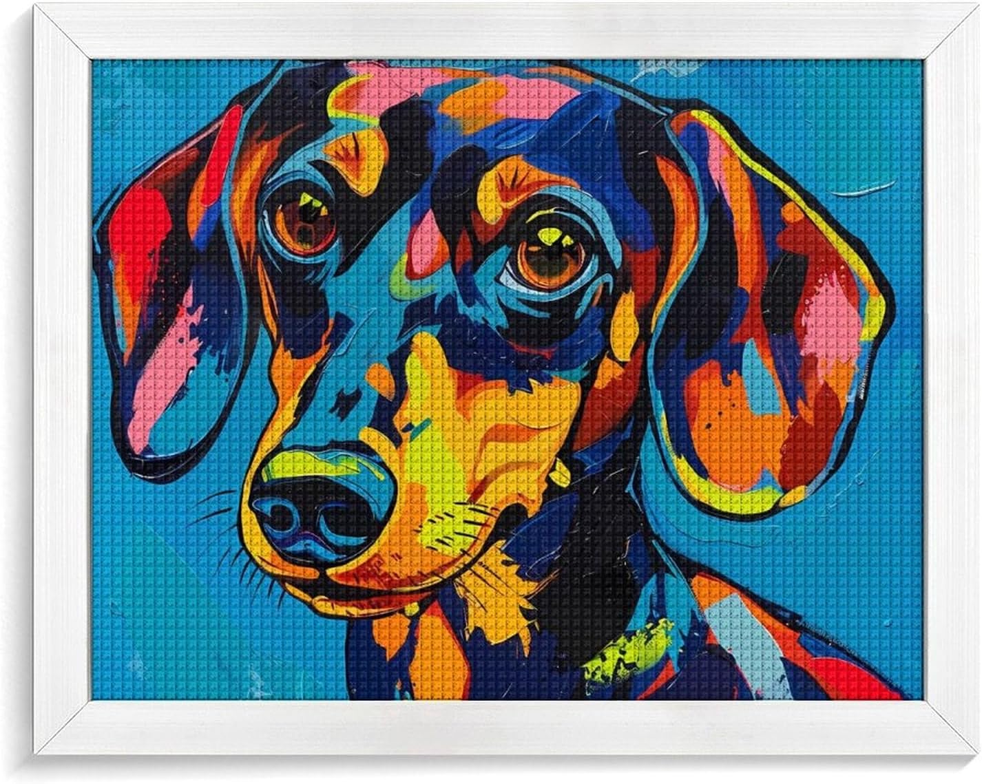Adorable Dachshund Dog Pop Painting Printed Diamond 5D Painting Kits DIY Full Drill Crafts for Home Wall Decor 16x20 Inch White Wood 50 * 40cm