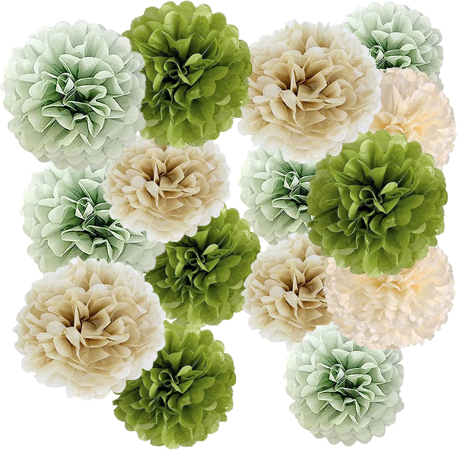 Olive Sage Green Tissue Paper Pom Poms Safari Jungle Party