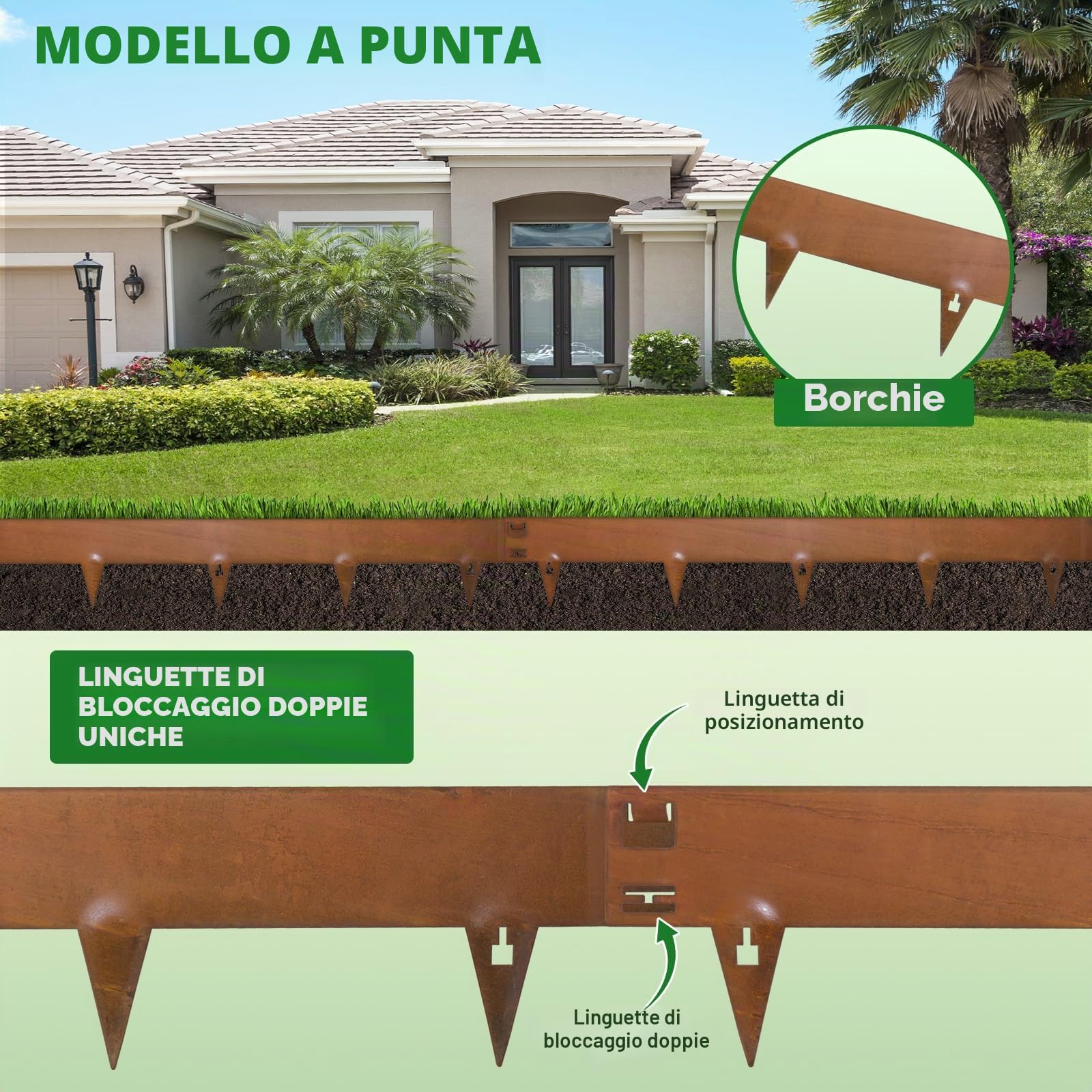 107,5 cm x 5 Bordo per aiuola in metallo Corten flessibile | Delimitazione per aiuola in acciaio | Bordo per aiuola flessibile per delimitazioni del prato, bordi del prato per delimitazioni