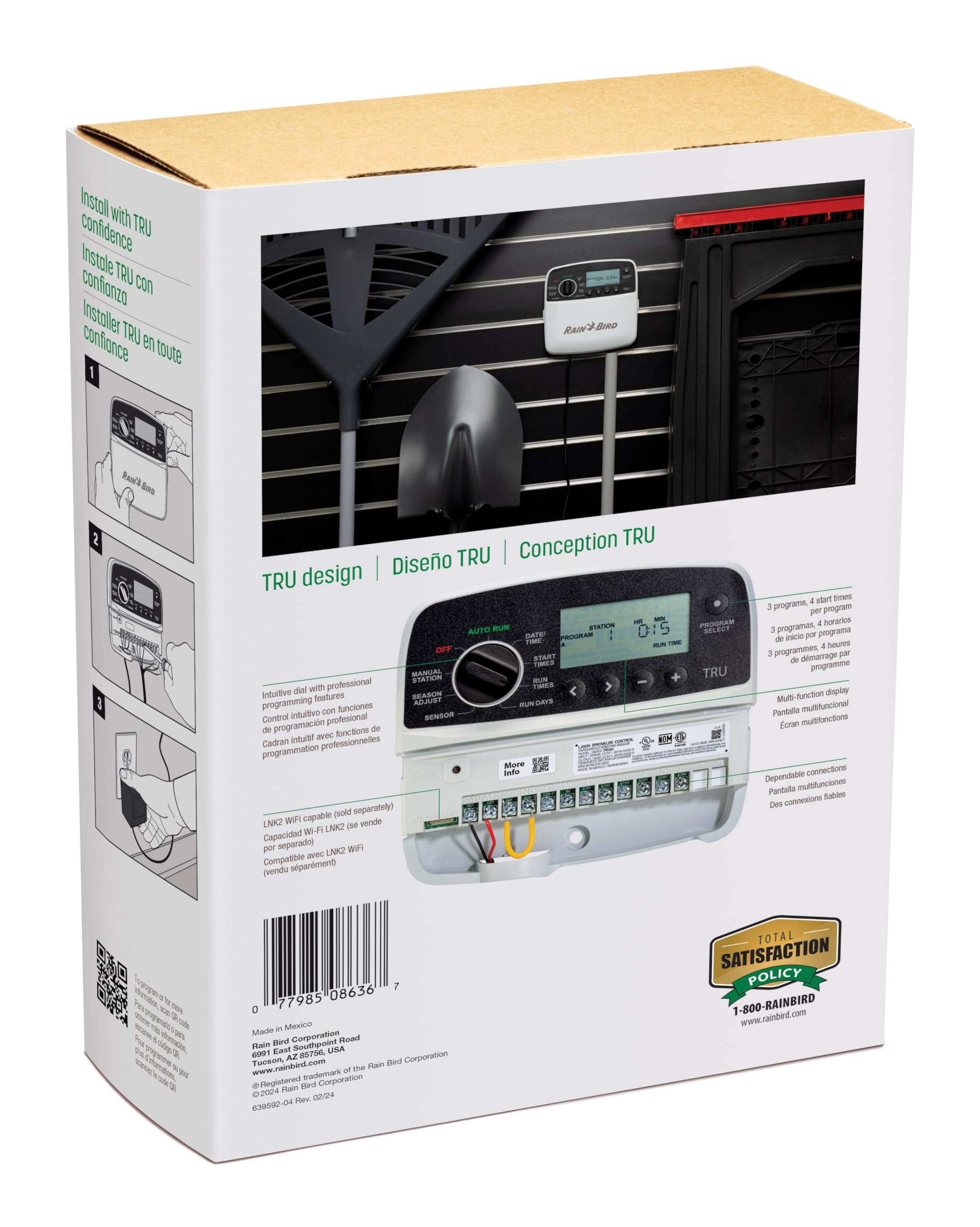 Rain Bird TRU6I Contrôleur/minuteur d'irrigation d'intérieur basé sur programme, compatible WiFi, 6 zones/station