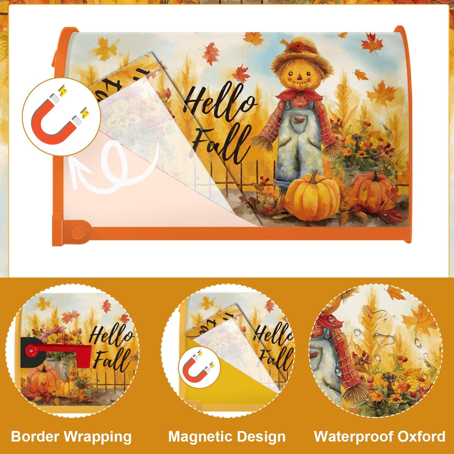 Seasonal Magnetic Mailbox Covers - 4Pcs Hello Winter Spring Summer Fall Mailbox Covers Magnetic Standard Size, Four Seasons Mail Post Letter Box Wraps for Holiday Decor, 20x18 Inches