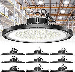 10-Pack UFO LED High Bay Light 250W 37500LM, High Bay Led Shop Lights with 5ft US Plug, IP65 Waterproof, 5000K Daylight, 150LM/W Efficiency, Non-Dimmable for Warehouse/Gym/Workshop