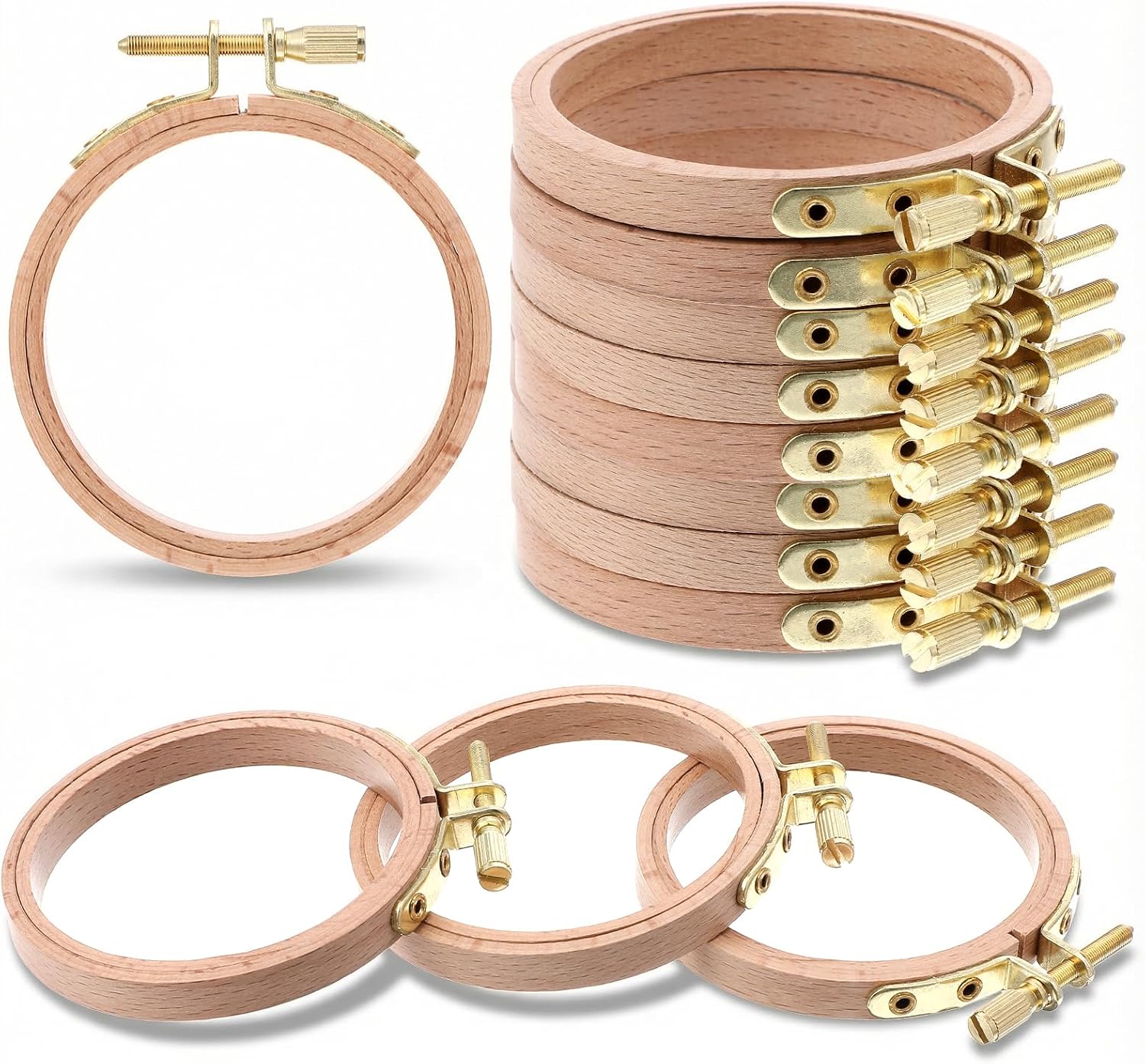 12 PCS 3 Inch Beech Wood Embroidery Hoops Bulk, Adjustable DIY Supplies | Mini Embroidery Hoop Beech Wood Round Cross Stitch Hoops Cross Stitch Ornament Frames for Sewing, Handicrafts Decorations