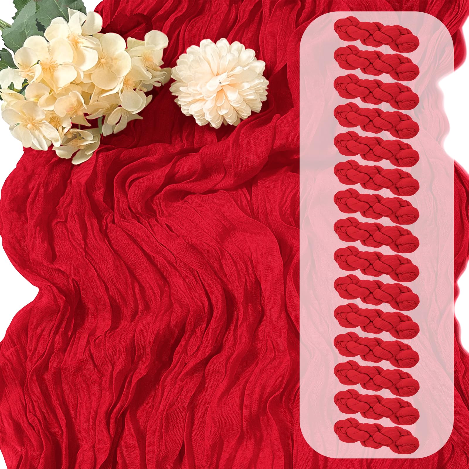 Photo 1 of 15 Pack Red Cheesecloth Table Runner 17 x 108 inch Cheese Cloth Table Runners 9ft Red Table Runner Rustic Romantic Sheer Gauze Runner for Wedding Party Baby Shower Table Decoration