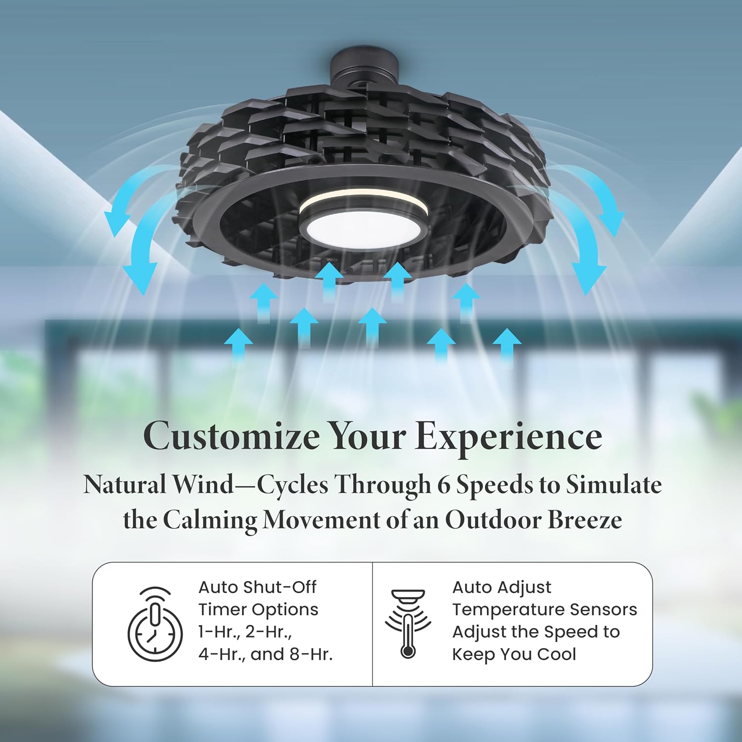 Bladeless Ceiling Fan with Lights & Remote – LUMIO 28" Low-Profile Downrod or Flush Mount Ceiling Fan with Lights for Bedroom & More – Dimmable LED, Night Light & Wi-Fi Connect, Black