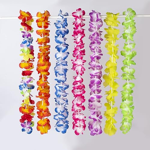 Miniatura 4 de HongyiTime 56 unidades de Leis hawaianos, suministros para fiestas Luau de collares, diademas y pulseras de flores elásticas, decoraciones hawaianas