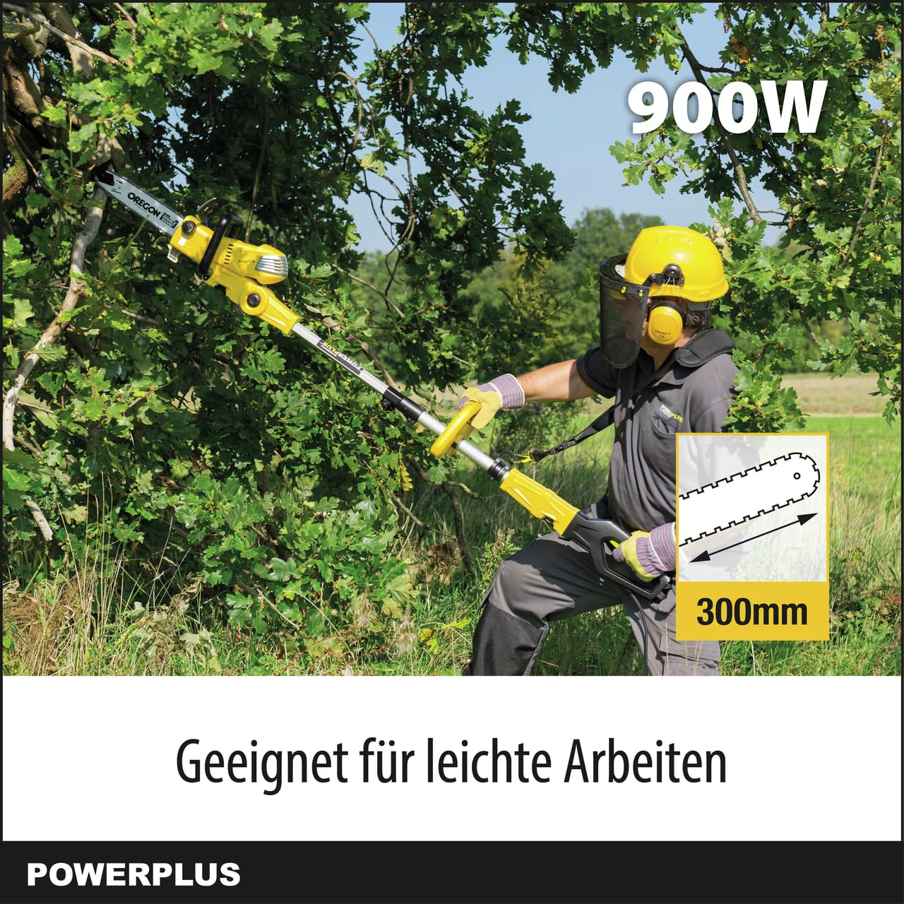 POWER plus elektrische Teleskop-Kettensäge 900W POWXG1032 2 in 1 elektrische Säge mit 300 mm Schwert, automatischer Kettenschmierung, Gartengeräte für einfache & anspruchsvolle Gartenarbeit