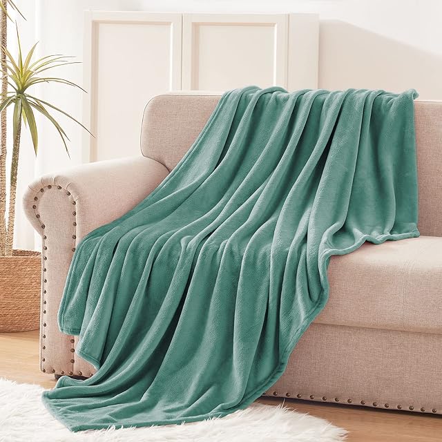 Exclusivo Mezcla 127 x 178 CM Flannel Fleece Soft Throw Blanket for Settees/Sofa/Chairs/Couch - Lightweight, Warm and Cozy Celadon