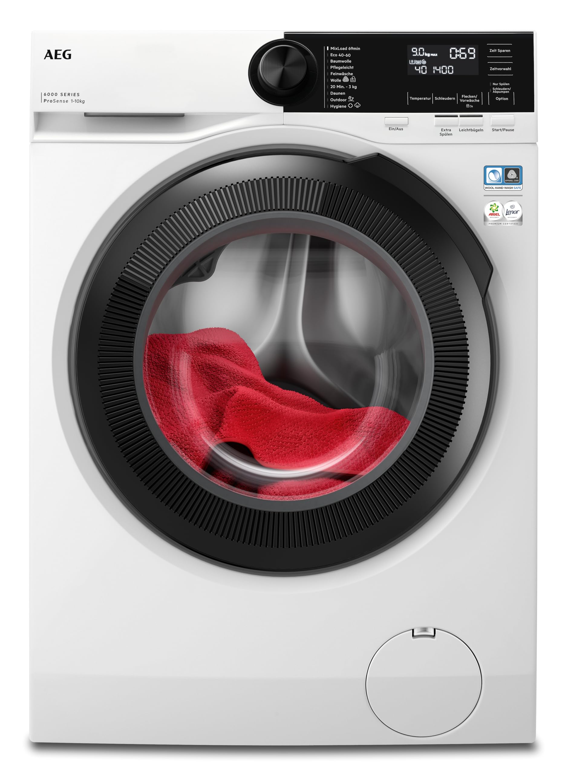 AEG Waschmaschine 10 kg, Serie 6000 ProSense: Mengenautomatik für automatische Anpassung von Waschdauer & Energieverbrauch, Startzeitvorwahl, Nachlegefunktion, Vollwasserschutz, 1400 Umin, LR6AMZ410FL