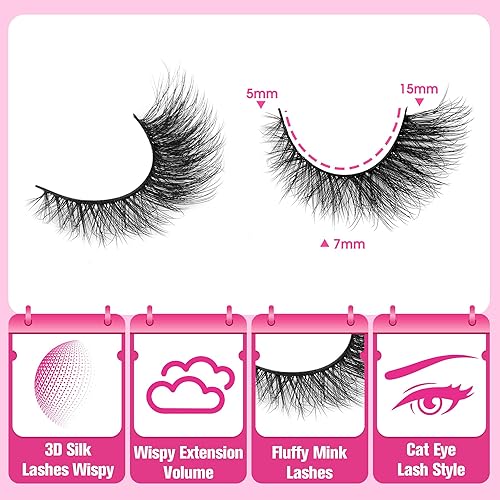 Miniatura 4 de Pestañas finas con pegamento para pestañas, pestañas postizas de visón natural, aspecto natural, 0.59 pulgadas, pestañas de ojo de gato, extensiones