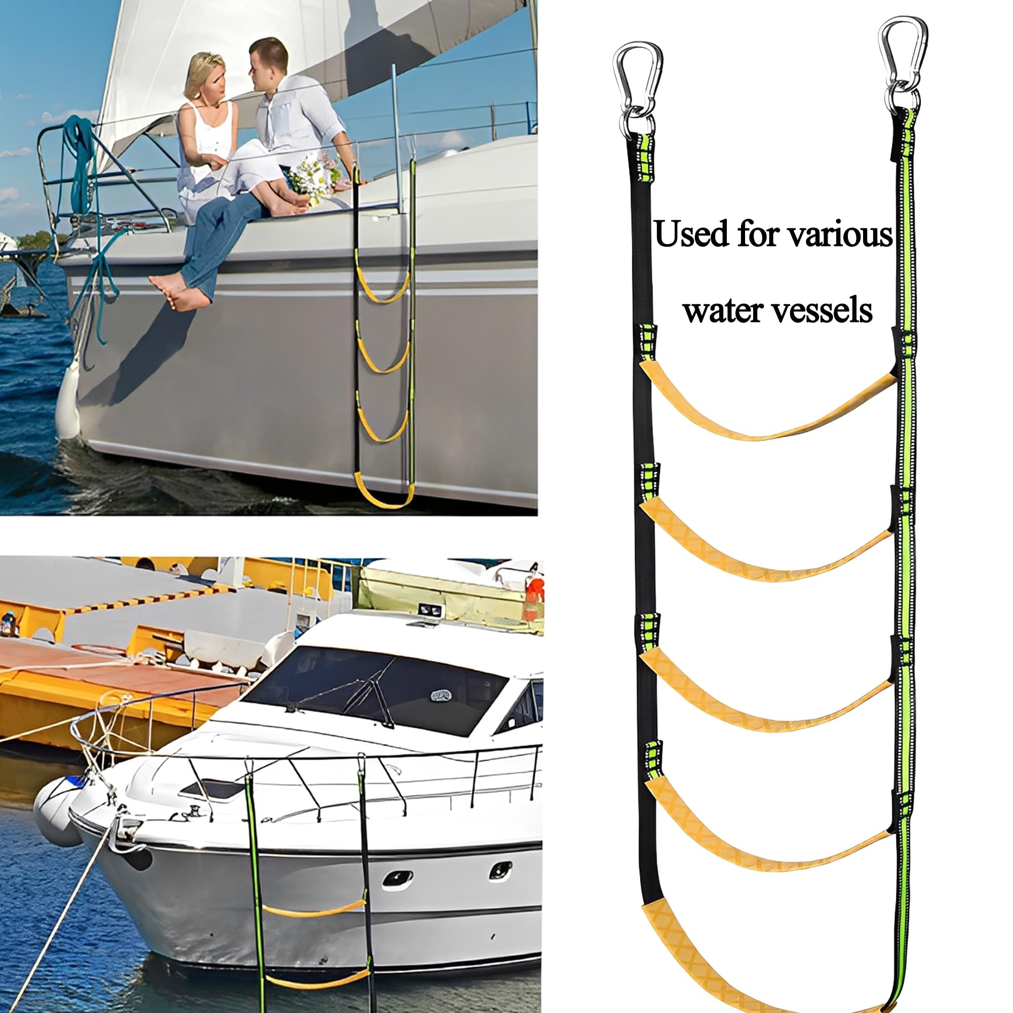 Escalera de 5 peldaños para barco, cuerda de extensión para kayak, escalera de barco, escalera de natación, escalera de embarque, material de nailon, estable y duradero, almacenamiento plegable