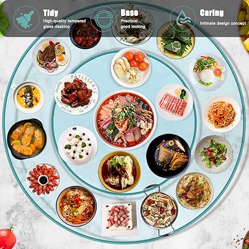 Miniatura 2 de CYBUCH Mesa giratoria giratoria de vidrio templado transparente Lazy Susan bandeja giratoria redonda con base de metal silenciosa para mesa de