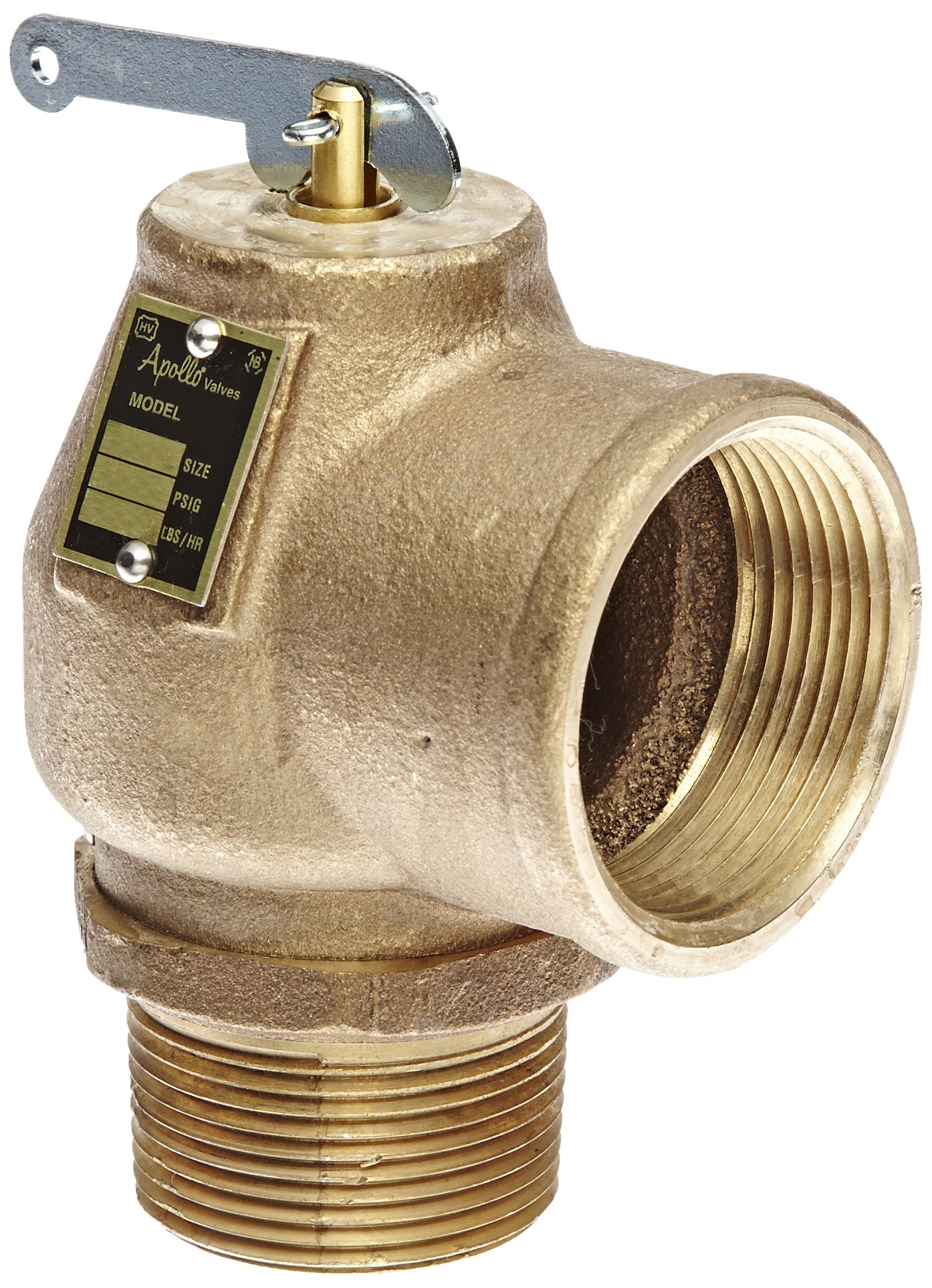 Apollo Valve 13-213 Series Bronze Safety Relief Valve, ASME Steam, 15 psi Set Pressure, 1-1/4" x 1-1/2" NPT Male x Female