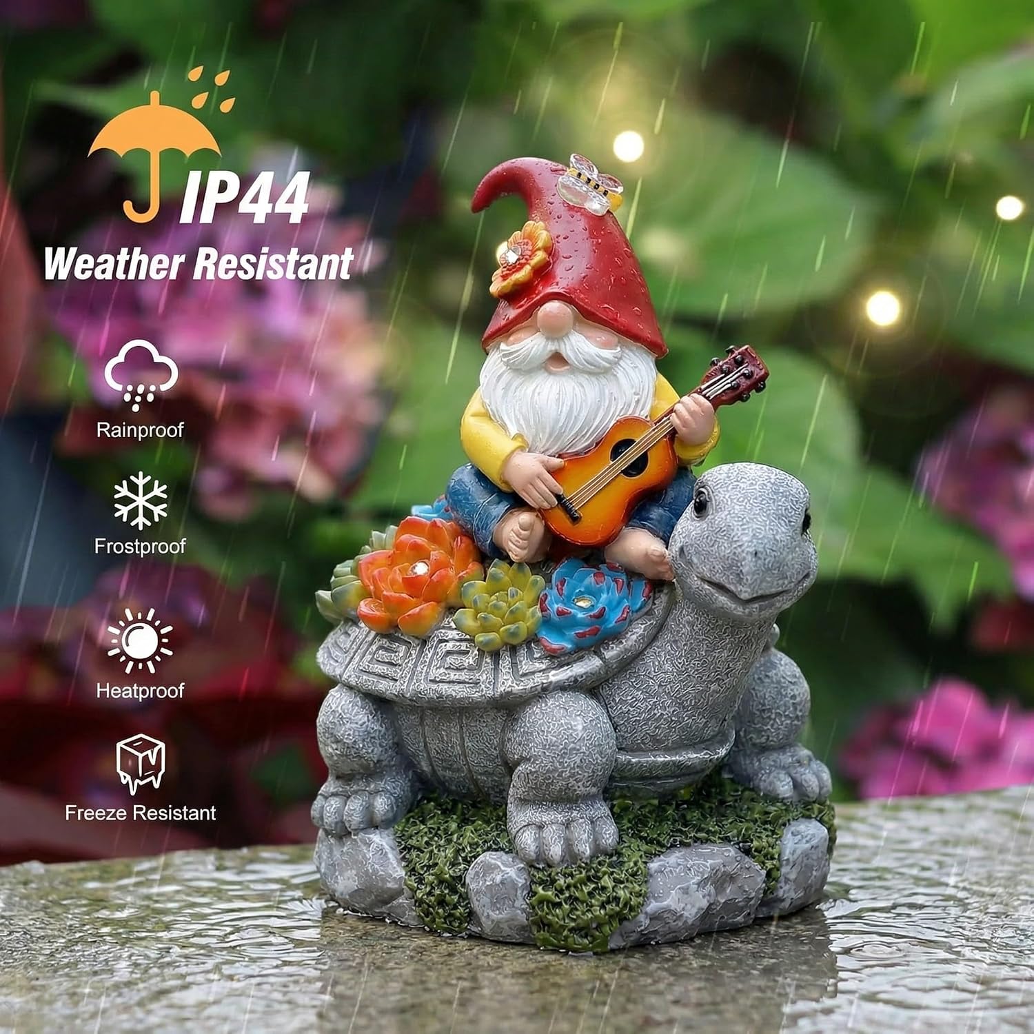 Gnome Hide a Key Outside Gnome with Guitar Turtle Garden Decor Outdoor Key Hider Funny Yard Patio Lawn Decorations Solar Figurine Light Ornaments Housewarming for Women Mom Grandma