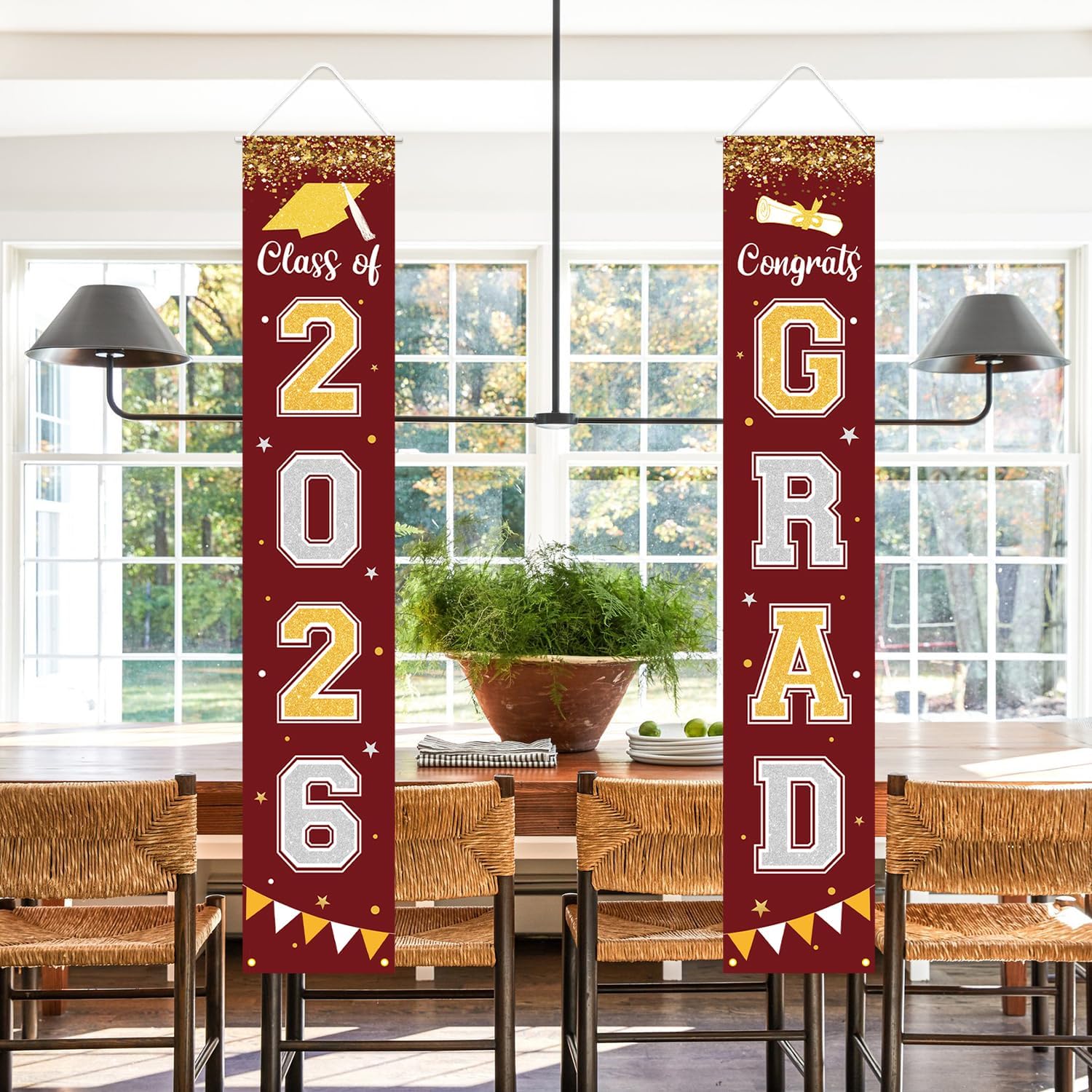 Graduation Decorations 2026 GRAD Banner Maroon Porch Door Sign Welcome Banner For Indoor Outdoor Wall Graduation Decorations Class of 2026