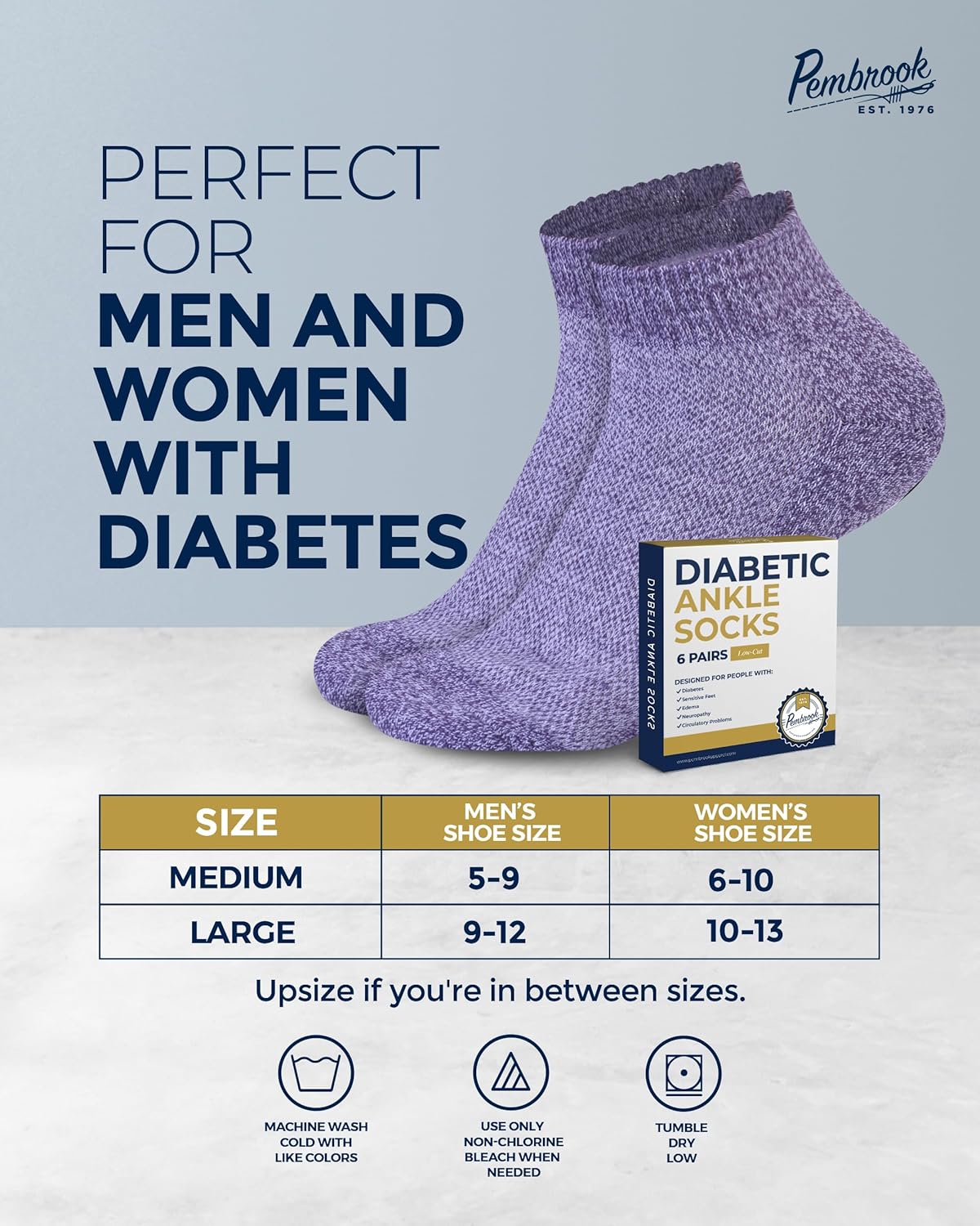 Pembrook Ankle Diabetic Socks for Women and Men - 6 Pairs | Low Cut Neuropathy Socks for Women | Smooth Toe Seams - Image 7