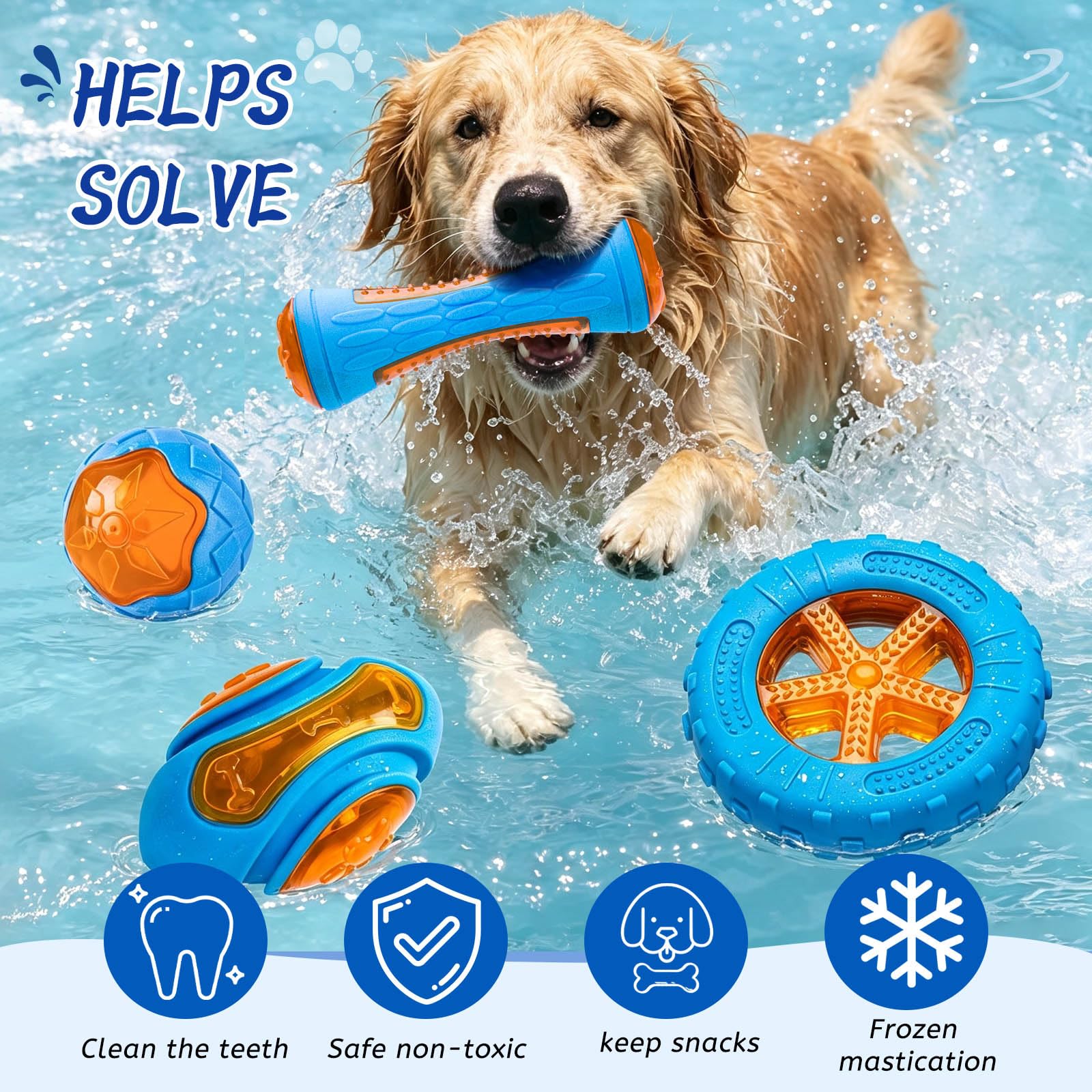 Quietschspielzeug für Hunde, 4 Stück, TPR, schwimmendes Pool- und