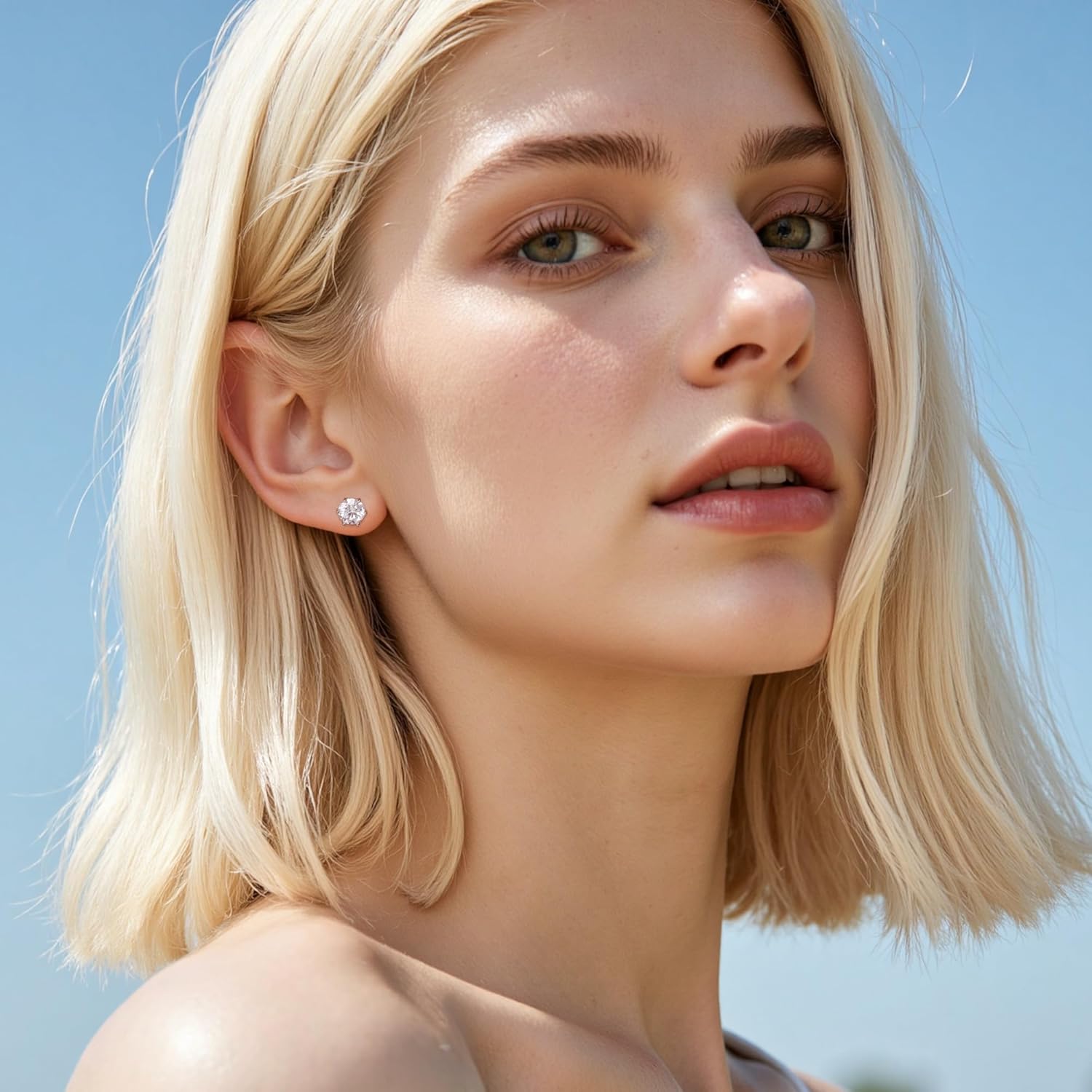 Moissanite Stud Earrings, VVSI Clarity Round Cut Lab Created Mossanite 18K White Gold Plated 925 Sterling Silver Earrings Studs for Women Men - Image 2