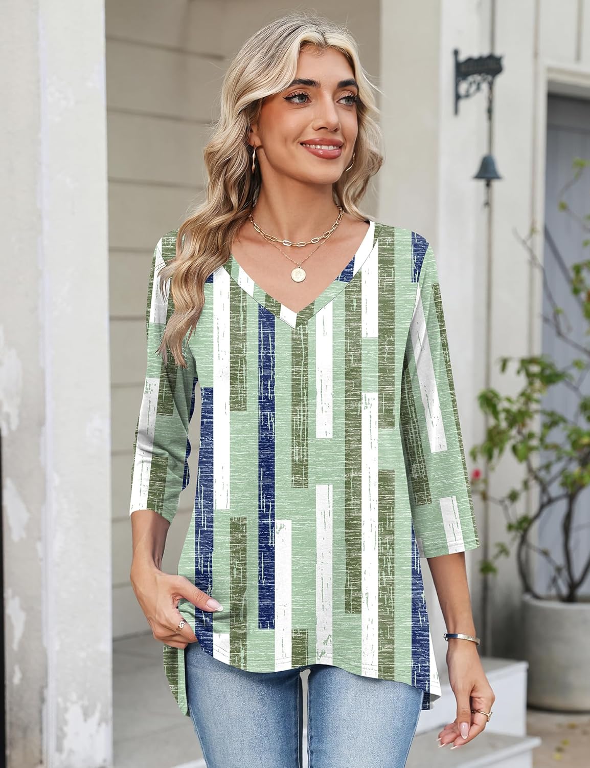 LUYAA 3/4 Length Sleeve Womens Tops V Neck Loose Fit Dressy Casual Blouse Flowy Shirts Plus Size Womens Clothing S-3XL - Image 5