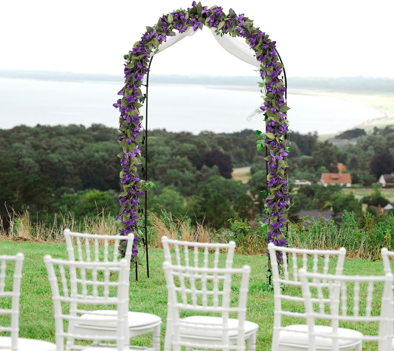 4PCS 7.2ft/Piece Artificial Bougainvillea Purple Flowers Garland Faux Silk Bougainvillea Fake Vines for Wedding Arch Table Home Garden Wall Decor (Dark Purple)