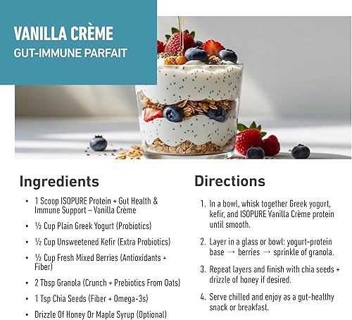 Miniatura 7 de Isopure Proteína + salud intestinal y apoyo inmunológico, crema de vainilla, 12 porciones (paquete de 1)