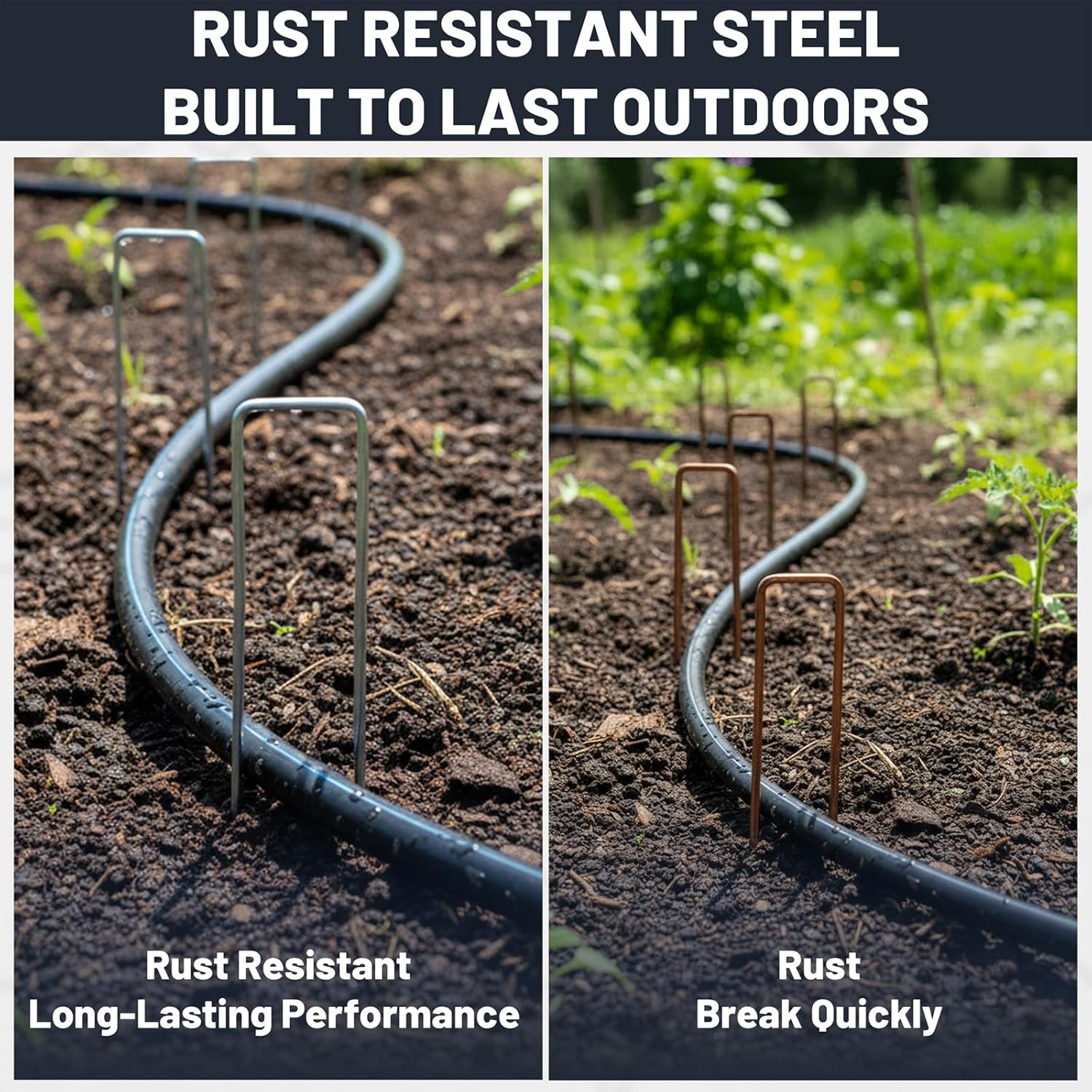 50 Pack 6 Inch Landscape Staples 11 Gauge Heavy Duty Garden Stakes, Galvanized Anti-Rust U-Shaped Ground Stakes for Yard Lawn, Weed Barrier Fabric, Irrigation Tubing, Sod, Fence, Tarpaulin thumbnail