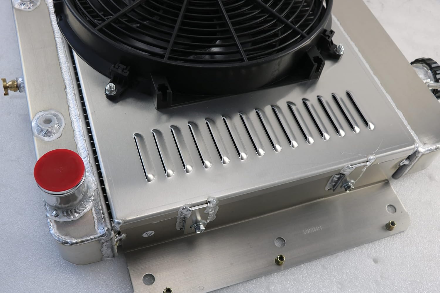 4 Row Aluminum Radiator for 1962-1967 Chevy II L4 L6 V8, Radiators with Electric Fan Shroud Thermostat Kit